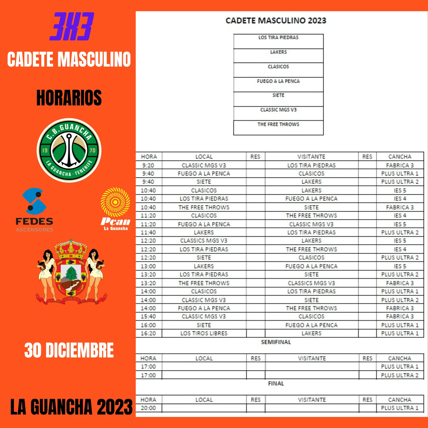 Calendario Cadete Masculino 3x3 2023