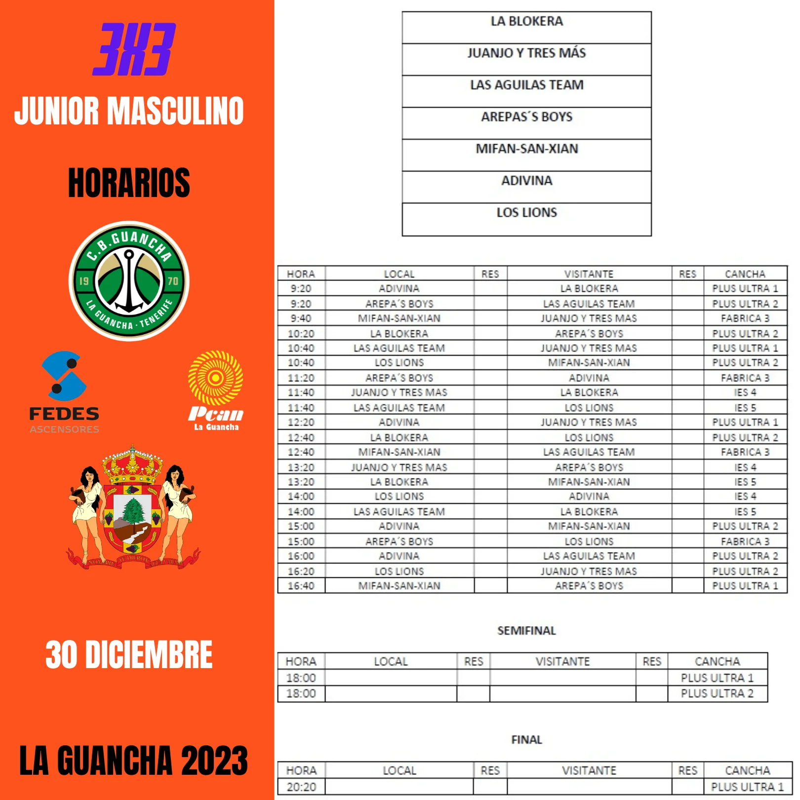 Calendario Junior masculino 3x3 2023