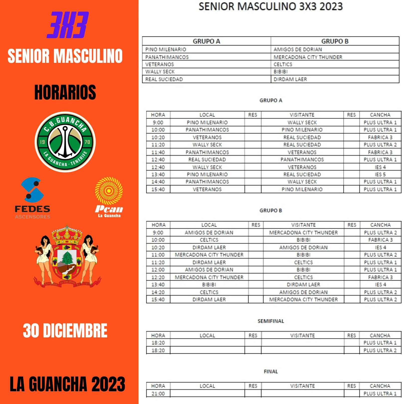 Calendario Senior Masculino 3x3 2023
