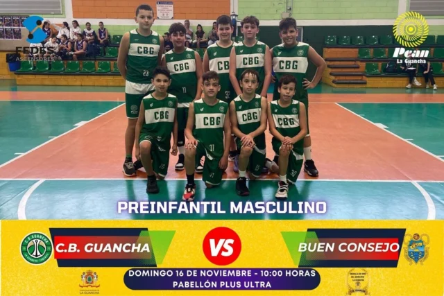 💚🏀 𝗣𝗥𝗘𝗜𝗡𝗙𝗔𝗡𝗧𝗜𝗟 𝗠𝗔𝗦𝗖𝗨𝗟𝗜𝗡𝗢 🏀💚

Nuestros chicos del Preinfantil Masculino vuelven a jugar en casa este domingo, con la misma ilusión, energía y ganas de seguir creciendo que muestran cada semana. Un grupo joven que compite, aprende y disfruta del baloncesto en cada jornada.

📅 𝗗𝗼𝗺𝗶𝗻𝗴𝗼 𝟭𝟲 𝗱𝗲 𝗻𝗼𝘃𝗶𝗲𝗺𝗯𝗿𝗲
🕙 𝟭𝟬:𝟬𝟬 𝗵𝗼𝗿𝗮𝘀
🏟️ 𝗣𝗮𝗯𝗲𝗹𝗹𝗼́𝗻 𝗣𝗹𝘂𝘀 𝗨𝗹𝘁𝗿𝗮
𝗖.𝗕. 𝗚𝗨𝗔𝗡𝗖𝗛𝗔 🆚 𝗕𝗨𝗘𝗡 𝗖𝗢𝗡𝗦𝗘𝗝𝗢 𝗖𝗔𝗡𝗔𝗥𝗜𝗔𝗦

Los nuestros siguen dando pasos firmes en su formación, afrontando cada partido como una oportunidad para aprender y mejorar. Este domingo toca disfrutar, competir y seguir sumando experiencias.

💚 Mucha suerte, chicos. ¡A por otro gran partido!

🙏 Gracias al apoyo de:
⛽ 𝗣𝗖𝗔𝗡 𝗟𝗔 𝗚𝗨𝗔𝗡𝗖𝗛𝗔 – energía y confianza.
🏢 𝗔𝗬𝗨𝗡𝗧𝗔𝗠𝗜𝗘𝗡𝗧𝗢 𝗗𝗘 𝗟𝗔 𝗚𝗨𝗔𝗡𝗖𝗛𝗔 – impulsando el deporte municipal.
⬆️ 𝗙𝗘𝗗𝗘𝗦 𝗔𝗦𝗖𝗘𝗡𝗦𝗢𝗥𝗘𝗦 – elevando nuestro baloncesto.

#SomosFamiliaCBG #Desde1970 #CBGuancha #BaloncestoCanario #FIBT 💚🏀