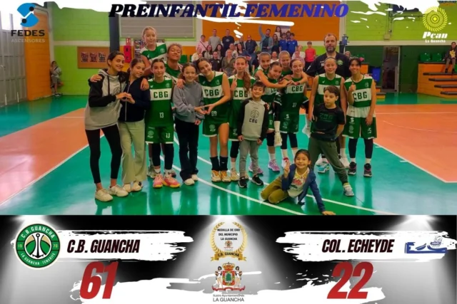 🏀💚 𝗣𝗥𝗘𝗜𝗡𝗙𝗔𝗡𝗧𝗜𝗟 𝗙𝗘𝗠𝗘𝗡𝗜𝗡𝗢 – 𝗦𝗜𝗚𝗨𝗘𝗡 𝗜𝗠𝗣𝗔𝗥𝗔𝗕𝗟𝗘𝗦 💚🏀

Nuestro preinfantil femenino consigue la 𝟱ª 𝘃𝗶𝗰𝘁𝗼𝗿𝗶𝗮 de la temporada, un triunfo que las mantiene 𝗹í𝗱𝗲𝗿𝗲𝘀 𝗱𝗲 𝗹𝗮 𝘁𝗮𝗯𝗹𝗮 gracias a su enorme trabajo y evolución semana tras semana.

📅 𝗖.𝗕. 𝗚𝘂𝗮𝗻𝗰𝗵𝗮 𝟲𝟭 – 𝗖𝗼𝗹𝗲𝗴𝗶𝗼 𝗘𝗰𝗵𝗲𝘆𝗱𝗲 𝟮𝟮

Partido muy completo de las nuestras, mostrando energía, intensidad y un juego cada vez más sólido en ambos lados de la cancha. El esfuerzo diario se nota y este grupo continúa dando pasos firmes en su crecimiento deportivo.

Gracias a quienes hacen posible este camino:

⛽ 𝗣𝗖𝗔𝗡 𝗟𝗮 𝗚𝘂𝗮𝗻𝗰𝗵𝗮 – energía, servicio y confianza.
🏢 𝗔𝘆𝘂𝗻𝘁𝗮𝗺𝗶𝗲𝗻𝘁𝗼 𝗱𝗲 𝗟𝗮 𝗚𝘂𝗮𝗻𝗰𝗵𝗮 – compromiso con el deporte base.
⬆️ 𝗙𝗘𝗗𝗘𝗦 𝗔𝘀𝗰𝗲𝗻𝘀𝗼𝗿𝗲𝘀 – elevando nuestro baloncesto a lo más alto.

#SomosFamiliaCBG #Desde1970 #PreinfantilFemenino #Formación #OrgulloCBG 💚🏀