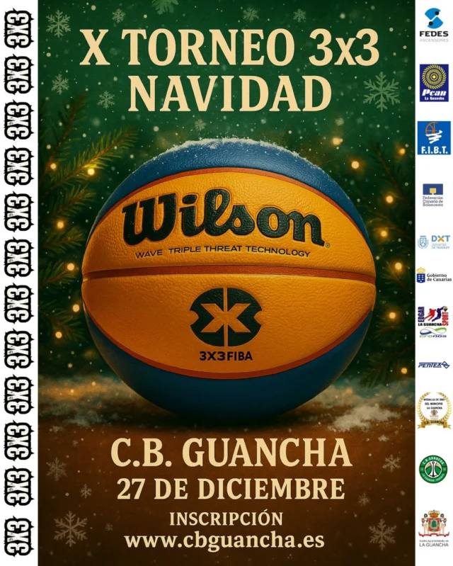 🏀 𝗫 𝗧𝗼𝗿𝗻𝗲𝗼 𝟯𝘅𝟯 𝗱𝗲 𝗡𝗮𝘃𝗶𝗱𝗮𝗱 – 𝗖.𝗕. 𝗚𝘂𝗮𝗻𝗰𝗵𝗮 🎄
📅 𝗦á𝗯𝗮𝗱𝗼, 𝟮𝟳 𝗱𝗲 𝗱𝗶𝗰𝗶𝗲𝗺𝗯𝗿𝗲 𝗱𝗲 𝟮𝟬𝟮𝟱
📍 𝗣𝗮𝗯𝗲𝗹𝗹𝗼𝗻𝗲𝘀 𝗣𝗹𝘂𝘀 𝗨𝗹𝘁𝗿𝗮 𝘆 𝗟𝗮 𝗙á𝗯𝗿𝗶𝗰𝗮

El Club Baloncesto Guancha celebra este año la 𝗱é𝗰𝗶𝗺𝗮 𝗲𝗱𝗶𝗰𝗶ó𝗻 de su tradicional 𝗧𝗼𝗿𝗻𝗲𝗼 𝟯𝘅𝟯 𝗱𝗲 𝗡𝗮𝘃𝗶𝗱𝗮𝗱, una cita que nació en 𝟭𝟵𝟵𝟴 y que, tras algunos periodos de pausa, volvió con fuerza en los últimos años hasta consolidarse como una actividad destacada de las fiestas.

Una jornada pensada para disfrutar del baloncesto, la convivencia y el espíritu navideño, con participación abierta en todas las categorías:
🏀 Senior – Junior – Cadete – Infantil – Mini – Iniciación.

💶 𝗣𝗿𝗲𝗰𝗶𝗼: 𝟭 € 𝗽𝗼𝗿 𝗽𝗮𝗿𝘁𝗶𝗰𝗶𝗽𝗮𝗻𝘁𝗲
⚠️ 𝗣𝗹𝗮𝘇𝗮𝘀 𝗹𝗶𝗺𝗶𝘁𝗮𝗱𝗮𝘀
🗓️ 𝗜𝗻𝘀𝗰𝗿𝗶𝗽𝗰𝗶ó𝗻 𝗮𝗯𝗶𝗲𝗿𝘁𝗮 𝗵𝗮𝘀𝘁𝗮 𝗲𝗹 𝟮𝟬 𝗱𝗲 𝗱𝗶𝗰𝗶𝗲𝗺𝗯𝗿𝗲
💻 𝗜𝗻𝘀𝗰𝗿𝗶𝗽𝗰𝗶ó𝗻 𝗲𝗻: 𝘄𝘄𝘄.𝗰𝗯𝗴𝘂𝗮𝗻𝗰𝗵𝗮.𝗲𝘀
🏦 𝗣𝗮𝗴𝗼 𝗽𝗼𝗿 𝘁𝗿𝗮𝗻𝘀𝗳𝗲𝗿𝗲𝗻𝗰𝗶𝗮 𝗮: 𝗘𝗦𝟮𝟬 𝟮𝟭𝟬𝟬 𝟲𝟳𝟯𝟰 𝟮𝟭 𝟮𝟮𝟬𝟬𝟬𝟴𝟴𝟯𝟳𝟵 – 𝗟𝗮 𝗖𝗮𝗶𝘅𝗮

📹 Todos los partidos podrán seguirse por 𝘀𝘁𝗿𝗲𝗮𝗺𝗶𝗻𝗴 desde 𝗣𝗹𝘂𝘀 𝗨𝗹𝘁𝗿𝗮 𝘆 𝗟𝗮 𝗙á𝗯𝗿𝗶𝗰𝗮.

𝗗𝗶𝗲𝘇 𝗲𝗱𝗶𝗰𝗶𝗼𝗻𝗲𝘀 𝗱𝗲𝘀𝗽𝘂é𝘀, 𝗰𝗼𝗻𝘁𝗶𝗻𝘂á𝗺𝗼𝘀 𝗳𝗼𝗿𝘁𝗮𝗹𝗲𝗰𝗶𝗲𝗻𝗱𝗼 𝗲𝘀𝘁𝗲 𝗲𝘃𝗲𝗻𝘁𝗼 𝗾𝘂𝗲 𝗿𝗲𝘂𝗻𝗲 𝗱𝗲𝗽𝗼𝗿𝘁𝗲, 𝘃𝗮𝗹𝗼𝗿𝗲𝘀 𝘆 𝗰𝗼𝗺𝘂𝗻𝗶𝗱𝗮𝗱 𝗲𝗻 𝗻𝘂𝗲𝘀𝘁𝗿𝗮 𝗺𝘂𝗻𝗶𝗰𝗶𝗽𝗶𝗼.

#SomosFamiliaCBG #Desde1970 #3x3NavidadCBG
