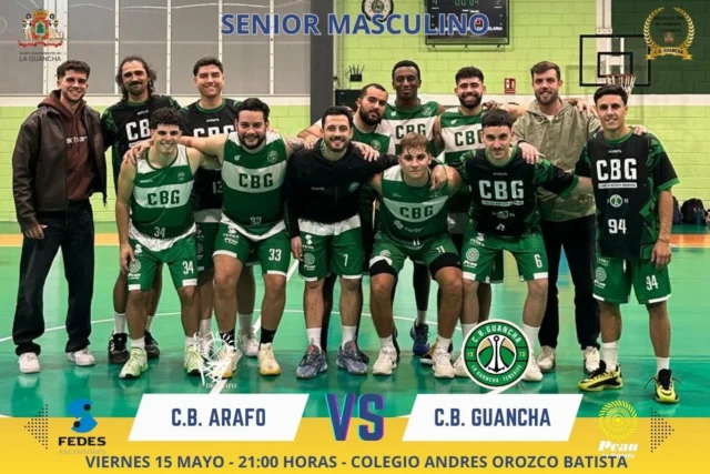 🏀💚 𝗥𝗘𝗖𝗧𝗔 𝗙𝗜𝗡𝗔𝗟 𝗗𝗘 𝗟𝗔 𝗧𝗘𝗠𝗣𝗢𝗥𝗔𝗗𝗔 💚🏀

Nueva salida para nuestro Senior Masculino en un encuentro importantísimo en la lucha por estar en la Final a 4 de Tenerife 🔥🏆

🕘 21:00 h
🏀 𝗖.𝗕. 𝗔𝗥𝗔𝗙𝗢 🆚 𝗖.𝗕. 𝗚𝗨𝗔𝗡𝗖𝗛𝗔
📍 Colegio Andrés Orozco Batista

A falta de pocas jornadas para el final del campeonato, los nuestros continúan muy vivos y con serias opciones de clasificación para la fase final de Tenerife 💚

💚 𝗨𝗡 𝗘𝗤𝗨𝗜𝗣𝗢 𝗤𝗨𝗘 𝗦𝗜𝗚𝗨𝗘 𝗖𝗢𝗠𝗣𝗜𝗧𝗜𝗘𝗡𝗗𝗢 𝗖𝗢𝗡 𝗔𝗟𝗠𝗔
💚 𝗖𝗔𝗥𝗔́𝗖𝗧𝗘𝗥, 𝗖𝗢𝗥𝗔𝗭𝗢́𝗡 𝗬 𝗠𝗨𝗖𝗛𝗜́𝗦𝗜𝗠𝗔 𝗜𝗟𝗨𝗦𝗜𝗢́𝗡

Los jugadores del CBG afrontan otro partido clave con el objetivo de seguir soñando hasta el final 💪🏀

👏 𝗠𝗨𝗖𝗛𝗔 𝗦𝗨𝗘𝗥𝗧𝗘, 𝗖𝗛𝗜𝗖𝗢𝗦
👏 𝗩𝗔𝗠𝗢𝗦 𝗖.𝗕. 𝗚𝗨𝗔𝗡𝗖𝗛𝗔

#SomosFamiliaCBG #Desde1970 #SeniorMasculino #OrgulloCBG 💚🏀