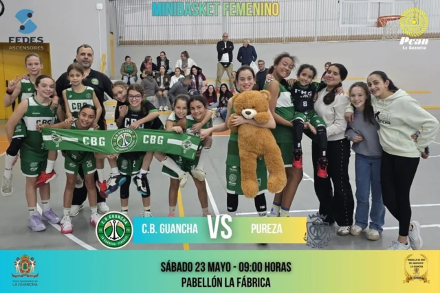 🏀💚 𝗨́𝗟𝗧𝗜𝗠𝗢 𝗣𝗔𝗥𝗧𝗜𝗗𝗢 𝗘𝗡 𝗖𝗔𝗦𝗔… 𝗔𝗡𝗧𝗘𝗦 𝗗𝗘 𝗟𝗔 𝗙𝗜𝗡𝗔𝗟 𝗔 𝟰 💚🏀

Nueva jornada para nuestro Minibasket Femenino de 2ª División, que disputará este sábado su último encuentro en casa antes de afrontar la esperada Final a 4 de Tenerife 🔥🏆

🏀 𝗖.𝗕. 𝗚𝗨𝗔𝗡𝗖𝗛𝗔 🆚 𝗖.𝗗. 𝗣𝗨𝗥𝗘𝗭𝗔 𝟮𝟬𝟮𝟮
📅 Sábado 23 de mayo
🕘 09:00 horas
📍 Pabellón La Fábrica

Las jugadoras dirigidas por 𝗔𝗟𝗘𝗝𝗔𝗡𝗗𝗥𝗢 𝗚𝗢𝗡𝗭𝗔́𝗟𝗘𝗭 continúan completando una temporada espectacular, llena de crecimiento, ilusión y muchísimo baloncesto 💪🏀

💚 𝗨𝗡 𝗘𝗤𝗨𝗜𝗣𝗢 𝗤𝗨𝗘 𝗡𝗢 𝗗𝗘𝗝𝗔 𝗗𝗘 𝗜𝗟𝗨𝗦𝗜𝗢𝗡𝗔𝗥
💚 𝗢𝗥𝗚𝗨𝗟𝗟𝗢 𝗗𝗘 𝗖𝗔𝗡𝗧𝗘𝗥𝗔
💚 𝗢𝗥𝗚𝗨𝗟𝗟𝗢 𝗗𝗘 𝗟𝗔 𝗚𝗨𝗔𝗡𝗖𝗛𝗔

Será además una bonita oportunidad para arropar a nuestras chicas antes de una cita tan importante como la Final a 4 de Tenerife 💚🔥

👏 𝗠𝗨𝗖𝗛𝗜́𝗦𝗜𝗠𝗔 𝗦𝗨𝗘𝗥𝗧𝗘, 𝗖𝗛𝗜𝗖𝗔𝗦
👏 𝗩𝗔𝗠𝗢𝗦 𝗖.𝗕. 𝗚𝗨𝗔𝗡𝗖𝗛𝗔 🏀💚

🙏 𝗚𝗥𝗔𝗖𝗜𝗔𝗦 𝗔 𝗤𝗨𝗜𝗘𝗡𝗘𝗦 𝗦𝗜𝗚𝗨𝗘𝗡 𝗔𝗣𝗢𝗬𝗔𝗡𝗗𝗢 𝗡𝗨𝗘𝗦𝗧𝗥𝗔 𝗖𝗔𝗡𝗧𝗘𝗥𝗔:

⛽ 𝗣𝗖𝗔𝗡 𝗟𝗔 𝗚𝗨𝗔𝗡𝗖𝗛𝗔 – energía para seguir creciendo juntas.

🏢 𝗔𝗬𝗨𝗡𝗧𝗔𝗠𝗜𝗘𝗡𝗧𝗢 𝗗𝗘 𝗟𝗔 𝗚𝗨𝗔𝗡𝗖𝗛𝗔 – apoyando siempre el deporte base.

⬆️ 𝗙𝗘𝗗𝗘𝗦 𝗔𝗦𝗖𝗘𝗡𝗦𝗢𝗥𝗘𝗦 – impulsando el futuro del CBG.

#SomosFamiliaCBG #Desde1970 #MinibasketFemenino #FinalA4 #OrgulloCBG 💚