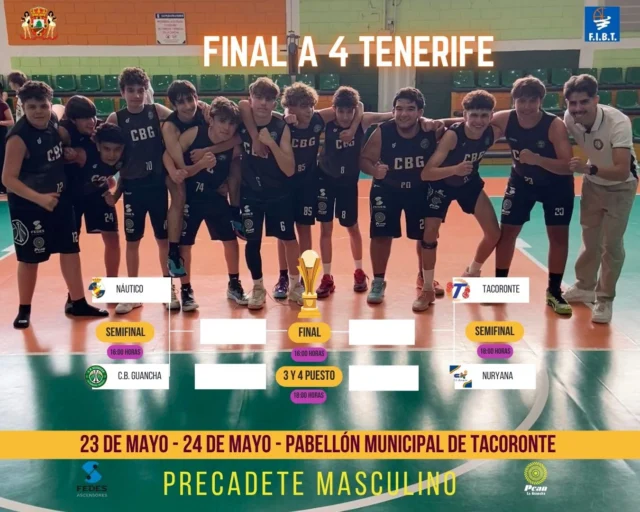 🏆💚 𝗛𝗢𝗬 𝗧𝗢𝗗𝗢𝗦 𝗔 𝗧𝗔𝗖𝗢𝗥𝗢𝗡𝗧𝗘 💚🏆

Llegó el gran día para nuestro 𝗣𝗿𝗲𝗰𝗮𝗱𝗲𝘁𝗲 𝗠𝗮𝘀𝗰𝘂𝗹𝗶𝗻𝗼 🏀🔥

Nuestros chicos disputan esta tarde las semifinales de la 𝗙𝗶𝗻𝗮𝗹 𝗮 𝟰 𝗱𝗲 𝗧𝗲𝗻𝗲𝗿𝗶𝗳𝗲 y necesitan sentir el apoyo de toda la familia del 𝗖.𝗕. 𝗚𝘂𝗮𝗻𝗰𝗵𝗮 💚🙌

Después de una temporada espectacular, llena de trabajo, sacrificio y muchísima ilusión, llega el momento de disfrutar de una experiencia única entre los mejores equipos de la isla 👏🏀

⚓ 𝗥.𝗖. 𝗡𝗔́𝗨𝗧𝗜𝗖𝗢 🆚 𝗖.𝗕. 𝗚𝗨𝗔𝗡𝗖𝗛𝗔
📅 Hoy, sábado 23 de mayo
🕓 16:00 horas
📍 Pabellón Municipal de Tacoronte

💚 Queremos ver las gradas llenas de verde y blanco.
💚 Queremos escuchar a nuestra afición animando sin parar.
💚 Queremos que nuestros chicos sientan el orgullo de representar a todo un pueblo.

Muchísima suerte para nuestros jugadores y para su entrenador 𝗘𝗱𝗮𝗻 𝗠𝗮𝗿𝘁𝗶́𝗻 🍀🏀

Disfruten, compitan y vivan este momento como se merece 💚🔥

🏀💚 𝗧𝗢𝗗𝗢𝗦 𝗖𝗢𝗡 𝗘𝗟 𝗖.𝗕. 𝗚𝗨𝗔𝗡𝗖𝗛𝗔 💚🏀

#SomosFamiliaCBG #Desde1970 #Final4Tenerife #OrgulloCBG 💚
