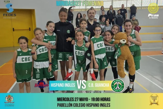 🏀💚 𝗨́𝗟𝗧𝗜𝗠𝗢 𝗣𝗔𝗥𝗧𝗜𝗗𝗢 𝗗𝗘 𝗟𝗜𝗚𝗔… 𝗔𝗡𝗧𝗘𝗦 𝗗𝗘 𝗟𝗔 𝗙𝗜𝗡𝗔𝗟 𝗔 𝟰 💚🏀

Esta tarde nuestro espectacular Minibasket Femenino de 2ª División disputa el último encuentro de la liga regular antes de afrontar este mismo fin de semana la esperada Final a 4 de Tenerife que organizaremos en La Fábrica 🏆🔥

🏀 𝗖.𝗗. 𝗛𝗜𝗦𝗣𝗔𝗡𝗢 𝗜𝗡𝗚𝗟𝗘́𝗦 🆚 𝗖.𝗕. 𝗚𝗨𝗔𝗡𝗖𝗛𝗔
📅 Miércoles 27 de mayo de 2026
🕖 19:00 horas
📍 Colegio Hispano Inglés

Las jugadoras dirigidas por 𝗔𝗟𝗘𝗝𝗔𝗡𝗗𝗥𝗢 𝗚𝗢𝗡𝗭𝗔́𝗟𝗘𝗭 llegan a esta última jornada después de una grandísima temporada donde han demostrado muchísimo nivel, compañerismo e ilusión 💪🏀

💚 𝗖𝗔𝗠𝗣𝗘𝗢𝗡𝗔𝗦 𝗗𝗘 𝗟𝗔 𝗟𝗜𝗚𝗔 𝗥𝗘𝗚𝗨𝗟𝗔𝗥
💚 𝗟𝗔 𝗙𝗜𝗡𝗔𝗟 𝗔 𝟰 𝗗𝗘 𝗧𝗘𝗡𝗘𝗥𝗜𝗙𝗘 𝗦𝗘 𝗝𝗨𝗚𝗔𝗥𝗔́ 𝗘𝗡 𝗟𝗔 𝗙𝗔́𝗕𝗥𝗜𝗖𝗔
💚 𝗢𝗥𝗚𝗨𝗟𝗟𝗢 𝗗𝗘 𝗖𝗔𝗡𝗧𝗘𝗥𝗔 💚

Ahora toca seguir disfrutando juntas y preparar una cita muy especial delante de nuestra afición 🔥🏀

👏 𝗠𝗨𝗖𝗛𝗜́𝗦𝗜𝗠𝗔 𝗦𝗨𝗘𝗥𝗧𝗘, 𝗖𝗛𝗜𝗖𝗔𝗦
👏 𝗩𝗔𝗠𝗢𝗦 𝗖.𝗕. 𝗚𝗨𝗔𝗡𝗖𝗛𝗔 💚🏀

🙏 𝗚𝗥𝗔𝗖𝗜𝗔𝗦 𝗔 𝗤𝗨𝗜𝗘𝗡𝗘𝗦 𝗦𝗜𝗚𝗨𝗘𝗡 𝗔𝗣𝗢𝗬𝗔𝗡𝗗𝗢 𝗡𝗨𝗘𝗦𝗧𝗥𝗔 𝗖𝗔𝗡𝗧𝗘𝗥𝗔:

⛽ 𝗣𝗖𝗔𝗡 𝗟𝗔 𝗚𝗨𝗔𝗡𝗖𝗛𝗔 – energía para seguir soñando juntas.

🏢 𝗔𝗬𝗨𝗡𝗧𝗔𝗠𝗜𝗘𝗡𝗧𝗢 𝗗𝗘 𝗟𝗔 𝗚𝗨𝗔𝗡𝗖𝗛𝗔 – siempre junto al deporte base.

⬆️ 𝗙𝗘𝗗𝗘𝗦 𝗔𝗦𝗖𝗘𝗡𝗦𝗢𝗥𝗘𝗦 – impulsando el futuro del CBG.

#SomosFamiliaCBG #Desde1970 #MinibasketFemenino #FinalA4 #OrgulloCBG 💚🏀
