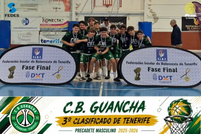 🏆💚 𝗘𝗟 𝗣𝗥𝗘𝗠𝗜𝗢 𝗔 𝗨𝗡𝗔 𝗚𝗥𝗔𝗡 𝗧𝗘𝗠𝗣𝗢𝗥𝗔𝗗𝗔 💚🏆

Aunque este momento tuvo lugar hace ya dos fines de semana, hasta ahora no habíamos podido disponer de esta fotografía tan especial.

Nuestro equipo 𝗣𝗥𝗘𝗖𝗔𝗗𝗘𝗧𝗘 𝗠𝗔𝗦𝗖𝗨𝗟𝗜𝗡𝗢, dirigido por 𝗘𝗗𝗔𝗡 𝗠𝗔𝗥𝗧𝗜́𝗡, recibió el trofeo que le acredita como 𝗧𝗘𝗥𝗖𝗘𝗥 𝗖𝗟𝗔𝗦𝗜𝗙𝗜𝗖𝗔𝗗𝗢 𝗗𝗘 𝗧𝗘𝗡𝗘𝗥𝗜𝗙𝗘 𝗘𝗡 𝗟𝗔 𝗧𝗘𝗠𝗣𝗢𝗥𝗔𝗗𝗔 𝟮𝟬𝟮𝟱-𝟮𝟬𝟮𝟲, un reconocimiento que premia el magnífico trabajo realizado durante toda la campaña. 🏀👏

El trofeo fue recogido por el capitán del equipo, 𝗛𝗨𝗚𝗢 𝗚𝗢𝗡𝗭𝗔́𝗟𝗘𝗭, en representación de un grupo de jugadores que ha demostrado compromiso, esfuerzo y una enorme evolución a lo largo de la temporada. 💪💚

Finalizar entre los tres mejores equipos de Tenerife tiene un enorme mérito y es el resultado de muchas horas de entrenamiento, sacrificio y dedicación tanto de los jugadores como del cuerpo técnico y de las familias que han acompañado al equipo en cada paso del camino.

👏 𝗙𝗘𝗟𝗜𝗖𝗜𝗗𝗔𝗗𝗘𝗦 𝗔 𝗧𝗢𝗗𝗢𝗦 𝗟𝗢𝗦 𝗝𝗨𝗚𝗔𝗗𝗢𝗥𝗘𝗦
👏 𝗙𝗘𝗟𝗜𝗖𝗜𝗗𝗔𝗗𝗘𝗦 𝗔 𝗘𝗗𝗔𝗡 𝗠𝗔𝗥𝗧𝗜́𝗡 𝗬 𝗦𝗨 𝗖𝗨𝗘𝗥𝗣𝗢 𝗧𝗘́𝗖𝗡𝗜𝗖𝗢
👏 𝗙𝗘𝗟𝗜𝗖𝗜𝗗𝗔𝗗𝗘𝗦 𝗣𝗢𝗥 𝗗𝗘𝗙𝗘𝗡𝗗𝗘𝗥 𝗖𝗢𝗡 𝗢𝗥𝗚𝗨𝗟𝗟𝗢 𝗟𝗢𝗦 𝗖𝗢𝗟𝗢𝗥𝗘𝗦 𝗗𝗘𝗟 𝗖.𝗕. 𝗚𝗨𝗔𝗡𝗖𝗛𝗔

🥉💚 𝗧𝗘𝗥𝗖𝗘𝗥 𝗖𝗟𝗔𝗦𝗜𝗙𝗜𝗖𝗔𝗗𝗢 𝗗𝗘 𝗧𝗘𝗡𝗘𝗥𝗜𝗙𝗘
🏀💚 𝗣𝗥𝗘𝗖𝗔𝗗𝗘𝗧𝗘 𝗠𝗔𝗦𝗖𝗨𝗟𝗜𝗡𝗢 𝟮𝟬𝟮𝟱-𝟮𝟬𝟮𝟲
💚 𝗢𝗥𝗚𝗨𝗟𝗟𝗢 𝗗𝗘 𝗡𝗨𝗘𝗦𝗧𝗥𝗔 𝗖𝗔𝗡𝗧𝗘𝗥𝗔

🙏 𝗚𝗥𝗔𝗖𝗜𝗔𝗦 𝗔 𝗤𝗨𝗜𝗘𝗡𝗘𝗦 𝗦𝗜𝗚𝗨𝗘𝗡 𝗔𝗣𝗢𝗬𝗔𝗡𝗗𝗢 𝗡𝗨𝗘𝗦𝗧𝗥𝗔 𝗖𝗔𝗡𝗧𝗘𝗥𝗔:

⛽ 𝗣𝗖𝗔𝗡 𝗟𝗔 𝗚𝗨𝗔𝗡𝗖𝗛𝗔 – energía para seguir creciendo.

🏢 𝗔𝗬𝗨𝗡𝗧𝗔𝗠𝗜𝗘𝗡𝗧𝗢 𝗗𝗘 𝗟𝗔 𝗚𝗨𝗔𝗡𝗖𝗛𝗔 – siempre junto al deporte base.

⬆️ 𝗙𝗘𝗗𝗘𝗦 𝗔𝗦𝗖𝗘𝗡𝗦𝗢𝗥𝗘𝗦 – impulsando el presente y el futuro del C.B. Guancha.

#SomosFamiliaCBG #Desde1970 #PrecadeteMasculino #TercerClasificado #Tenerife #CanteraCBG 💚🏀🥉