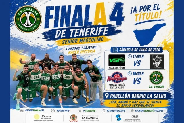 🏀💚💛 𝗙𝗜𝗡𝗔𝗟 𝗔 𝟰 𝗗𝗘 𝗧𝗘𝗡𝗘𝗥𝗜𝗙𝗘 – 𝗦𝗘𝗡𝗜𝗢𝗥 𝗠𝗔𝗦𝗖𝗨𝗟𝗜𝗡𝗢 💛💚🏀

🔥 𝗟𝗟𝗘𝗚𝗔 𝗘𝗟 𝗠𝗢𝗠𝗘𝗡𝗧𝗢 𝗗𝗘 𝗟𝗔 𝗩𝗘𝗥𝗗𝗔𝗗.
Nuestro Senior Masculino afronta este sábado una de las citas más importantes de la temporada con la disputa de la Final a 4 de Tenerife, donde cuatro grandes equipos lucharán por alcanzar la gran final.

🏆 𝗖𝗨𝗔𝗧𝗥𝗢 𝗘𝗤𝗨𝗜𝗣𝗢𝗦. 𝗨𝗡 𝗦𝗢𝗟𝗢 𝗢𝗕𝗝𝗘𝗧𝗜𝗩𝗢.

📅 Sábado 6 de junio

🏀 17:00 h
Valle Sur Fátima 🆚 C.B. Icoci de Arafo

🏀 19:30 h
Hispano Inglés Stella Maris 🆚 C.B. Guancha

📍 Pabellón Barrio La Salud

💚 𝗡𝗨𝗘𝗦𝗧𝗥𝗢𝗦 𝗝𝗨𝗚𝗔𝗗𝗢𝗥𝗘𝗦 𝗡𝗘𝗖𝗘𝗦𝗜𝗧𝗔𝗡 𝗦𝗘𝗡𝗧𝗜𝗥 𝗘𝗟 𝗔𝗣𝗢𝗬𝗢 𝗗𝗘 𝗟𝗔 𝗔𝗙𝗜𝗖𝗜𝗢́𝗡.

👏 Cada aplauso cuenta.
👏 Cada grito de ánimo suma.
👏 Cada aficionado puede marcar la diferencia.

📣 𝗛𝗔𝗖𝗘𝗠𝗢𝗦 𝗨𝗡 𝗟𝗟𝗔𝗠𝗔𝗠𝗜𝗘𝗡𝗧𝗢 𝗔 𝗧𝗢𝗗𝗔 𝗟𝗔 𝗙𝗔𝗠𝗜𝗟𝗜𝗔 𝗩𝗘𝗥𝗗𝗜𝗕𝗟𝗔𝗡𝗖𝗔.

Familias, amigos, patrocinadores, exjugadores, cantera y aficionados... es momento de estar junto al equipo en una jornada que puede ser histórica para nuestro club.

💚 𝗟𝗟𝗘𝗡𝗘𝗠𝗢𝗦 𝗟𝗔𝗦 𝗚𝗥𝗔𝗗𝗔𝗦.
💚 𝗛𝗔𝗚𝗔𝗠𝗢𝗦 𝗥𝗨𝗜𝗗𝗢.
💚 𝗗𝗘𝗠𝗢𝗦𝗧𝗥𝗘𝗠𝗢𝗦 𝗨𝗡𝗔 𝗩𝗘𝗭 𝗠𝗔́𝗦 𝗤𝗨𝗘 𝗦𝗢𝗠𝗢𝗦 𝗙𝗔𝗠𝗜𝗟𝗜𝗔.

🏀💚 ¡¡¡𝗩𝗔𝗠𝗢𝗦 𝗖.𝗕. 𝗚𝗨𝗔𝗡𝗖𝗛𝗔!!! 💚🏀

⛽ PCAN La Guancha – energía para seguir creciendo.

🏛️ Ayuntamiento de La Guancha – siempre junto al deporte base.

⬆️ FEDES Ascensores – impulsando el presente y el futuro del C.B. Guancha.

#SomosFamiliaCBG 💚🤍
#Desde1970 🏀
#FinalA4Tenerife
#VamosCBG 💚🔥