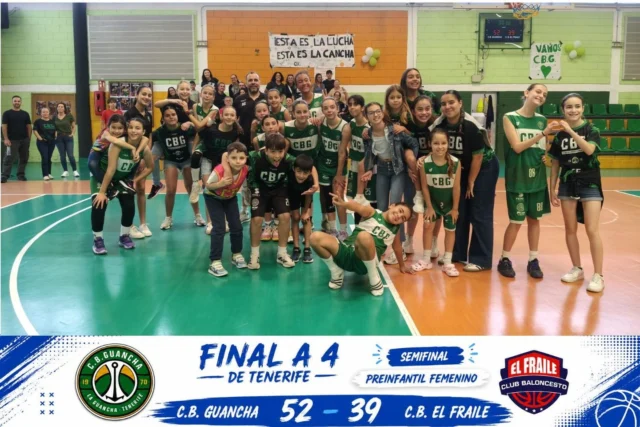 🏀💚🔥 𝗢𝗧𝗥𝗔 𝗩𝗘𝗭 𝗘𝗡 𝗟𝗔 𝗙𝗜𝗡𝗔𝗟 🔥💚🏀

💚💚💚 𝗖.𝗕. 𝗚𝗨𝗔𝗡𝗖𝗛𝗔 𝟱𝟮 - 𝟯𝟵 𝗖.𝗕. 𝗘𝗟 𝗙𝗥𝗔𝗜𝗟𝗘 💚💚💚

Nuestro equipo Pre-Infantil Femenino logró esta mañana una magnífica victoria que le permite clasificarse para la gran final de la Final a 4 de Tenerife. 🏆👏

Las jugadoras realizaron un encuentro muy completo, demostrando una vez más su esfuerzo, compromiso y el gran trabajo que vienen desarrollando durante toda la temporada. 💪🏀

💚💚💚 ¡¡¡𝗘𝗦𝗧𝗔𝗠𝗢𝗦 𝗘𝗡 𝗟𝗔 𝗙𝗜𝗡𝗔𝗟!!! 💚💚💚

Queremos agradecer de corazón a toda la afición, familias, patrocinadores y vecinos que acudieron al Pabellón Plus Ultra para apoyar a nuestras jugadoras. 👏💚

El ambiente vivido en las gradas fue espectacular y nuestras chicas sintieron en todo momento el respaldo de la gran familia verdiblanca. 🙌🏀

💚💚💚 𝗣𝗘𝗥𝗢 𝗘𝗦𝗧𝗢 𝗔𝗨́𝗡 𝗡𝗢 𝗛𝗔 𝗧𝗘𝗥𝗠𝗜𝗡𝗔𝗗𝗢 💚💚💚

Mañana nos espera una nueva batalla y necesitamos volver a llenar el Plus Ultra para ayudar a nuestras jugadoras a luchar por el título de Tenerife.

📅 Domingo 7 de junio
🏆 Final de Tenerife Pre-Infantil Femenino
🕛 12:00 horas
📍 Pabellón Plus Ultra

💚💚💚 𝗡𝗢 𝗗𝗘𝗝𝗘𝗦 𝗗𝗘 𝗔𝗡𝗜𝗠𝗔𝗥. 💚💚💚
💚💚💚 𝗡𝗢 𝗗𝗘𝗝𝗘𝗦 𝗗𝗘 𝗦𝗢Ñ𝗔𝗥. 💚💚💚
💚💚💚 𝗧𝗢𝗗𝗢𝗦 𝗔𝗟 𝗣𝗟𝗨𝗦 𝗨𝗟𝗧𝗥𝗔. 💚💚💚

⛽ 𝗣𝗖𝗔𝗡 𝗟𝗮 𝗚𝘂𝗮𝗻𝗰𝗵𝗮 – energía para seguir creciendo.

🏛️ 𝗔𝘆𝘂𝗻𝘁𝗮𝗺𝗶𝗲𝗻𝘁𝗼 𝗱𝗲 𝗟𝗮 𝗚𝘂𝗮𝗻𝗰𝗵𝗮 – siempre junto al deporte base.

⬆️ 𝗙𝗘𝗗𝗘𝗦 𝗔𝘀𝗰𝗲𝗻𝘀𝗼𝗿𝗲𝘀 – impulsando el presente y el futuro del C.B. Guancha.

#SomosFamiliaCBG 💚🤍
#Desde1970 🏀
#FinalA4Tenerife
#VamosCBG 💚🔥