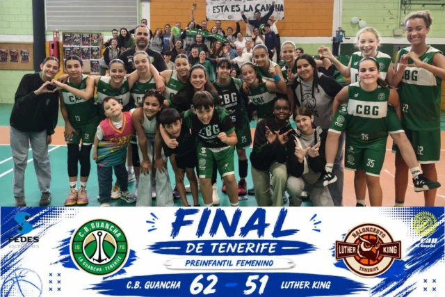 🏆🔥 𝗖𝗔𝗠𝗣𝗘𝗢𝗡𝗔𝗦 𝗗𝗘 𝗧𝗘𝗡𝗘𝗥𝗜𝗙𝗘 🔥🏆

💚🤍 𝗤𝗨𝗘́ 𝗚𝗥𝗔𝗡𝗗𝗘𝗦 𝗦𝗢𝗡 𝗡𝗨𝗘𝗦𝗧𝗥𝗔𝗦 𝗡𝗜𝗡̃𝗔𝗦 💚🤍

El equipo Preinfantil Femenino del C.B. Guancha se ha proclamado 𝗖𝗔𝗠𝗣𝗘𝗢́𝗡 𝗗𝗘 𝗧𝗘𝗡𝗘𝗥𝗜𝗙𝗘 tras imponerse al Luther King por 62-51 en una magnífica final.

🏆 𝗙𝗜𝗡𝗔𝗟 𝗗𝗘 𝗧𝗘𝗡𝗘𝗥𝗜𝗙𝗘
🏀 𝗣𝗿𝗲𝗶𝗻𝗳𝗮𝗻𝘁𝗶𝗹 𝗙𝗲𝗺𝗲𝗻𝗶𝗻𝗼

✅ 𝗖.𝗕. 𝗚𝘂𝗮𝗻𝗰𝗵𝗮 62
✅ 𝗟𝘂𝘁𝗵𝗲𝗿 𝗞𝗶𝗻𝗴 51

👏 Enhorabuena a todas las jugadoras y a su entrenador, 𝗔𝗹𝗲𝗷𝗮𝗻𝗱𝗿𝗼 𝗚𝗼𝗻𝘇𝗮́𝗹𝗲𝘇, por una temporada espectacular que vuelve a colocar al baloncesto de La Guancha entre los mejores de Tenerife.

📣 También queremos agradecer el apoyo de toda la afición que llenó las gradas y no dejó de animar durante todo el encuentro. Una vez más quedó demostrado que cuando juega el C.B. Guancha, juega todo un pueblo.

🏀💚 𝗖𝗔𝗡𝗧𝗘𝗥𝗔
🏀💚 𝗘𝗦𝗙𝗨𝗘𝗥𝗭𝗢
🏀💚 𝗖𝗢𝗠𝗣𝗥𝗢𝗠𝗜𝗦𝗢
🏀💚 𝗖𝗔𝗠𝗣𝗘𝗢𝗡𝗔𝗦 𝗗𝗘 𝗧𝗘𝗡𝗘𝗥𝗜𝗙𝗘

🏀🔥 ¡VAMOS C.B. GUANCHA! 🔥🏀

⛽ 𝗣𝗖𝗔𝗡 𝗟𝗮 𝗚𝘂𝗮𝗻𝗰𝗵𝗮, energía para seguir creciendo.

🏛️ 𝗜𝗹𝘂𝘀𝘁𝗿𝗲 𝗔𝘆𝘂𝗻𝘁𝗮𝗺𝗶𝗲𝗻𝘁𝗼 𝗱𝗲 𝗟𝗮 𝗚𝘂𝗮𝗻𝗰𝗵𝗮, siempre junto al deporte base.

⬆️ 𝗙𝗘𝗗𝗘𝗦 𝗔𝘀𝗰𝗲𝗻𝘀𝗼𝗿𝗲𝘀, impulsando el presente y el futuro del C.B. Guancha.

#SomosFamiliaCBG #Desde1970