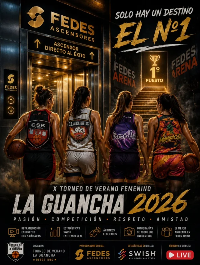 🏆 𝗙𝗘𝗗𝗘𝗦 𝗔𝗦𝗖𝗘𝗡𝗦𝗢𝗥𝗘𝗦: 𝗦𝗢𝗟𝗢 𝗛𝗔𝗬 𝗨𝗡 𝗗𝗘𝗦𝗧𝗜𝗡𝗢, 𝗘𝗟 𝗡º𝟭 🛗
Cuatro equipos. Cuatro aspirantes. Un mismo sueño.
El X Torneo Femenino de Verano La Guancha 2026 vuelve a reunir a cuatro equipos dispuestos a luchar por alcanzar lo más alto. El camino será exigente, emocionante y lleno de grandes partidos, pero al final solo un equipo conseguirá llegar hasta la última planta y proclamarse CAMPEÓN. 🏀🏆
🛗 Y para subir hasta lo más alto, qué mejor compañero de viaje que 𝗙𝗘𝗗𝗘𝗦 𝗔𝗦𝗖𝗘𝗡𝗦𝗢𝗥𝗘𝗦, patrocinador oficial de nuestro Torneo de Verano, una empresa que, un año más, apuesta por el deporte, el baloncesto femenino y por uno de los grandes acontecimientos deportivos del verano en La Guancha.
🔥 C.S.K. La Ropa
🔥 C.B. Alcahuetas
🔥 Jarondis
🔥 Mambacita
Cuatro equipos preparados para entrar en la FEDES ARENA. Cuatro caminos diferentes. Grandes encuentros por delante. Rivalidad, espectáculo, emoción, amistad y baloncesto hasta conocer quién será capaz de llegar hasta el final.
Porque todas pueden intentarlo…
Porque todas sueñan con conseguirlo…
Pero cuando se cierren las puertas y comience el ascenso…
𝗦𝗢𝗟𝗢 𝗨𝗡 𝗘𝗤𝗨𝗜𝗣𝗢 𝗟𝗟𝗘𝗚𝗔𝗥Á 𝗔𝗟 𝗡º𝟭. 🏆🛗
𝗙𝗘𝗗𝗘𝗦 𝗔𝗦𝗖𝗘𝗡𝗦𝗢𝗥𝗘𝗦 | 𝗘𝗟 𝗔𝗦𝗖𝗘𝗡𝗦𝗢𝗥 𝗛𝗔𝗖𝗜𝗔 𝗟𝗔 𝗚𝗟𝗢𝗥𝗜𝗔
#SomosFamiliaCBG #Desde1970 #TorneoDeVeranoLaGuancha #LaGuancha2026 #TorneoFemenino FedesAscensores FedesArena BaloncestoFemenino Basketball