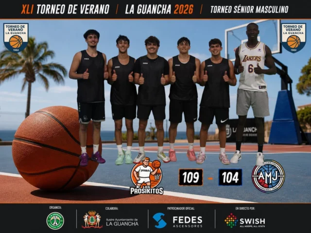 🏀🔥 𝗙𝗜𝗡𝗔𝗟 𝗗𝗘𝗟 𝗣𝗔𝗥𝗧𝗜𝗗𝗢 – 𝗫𝗟𝗜 𝗧𝗢𝗥𝗡𝗘𝗢 𝗗𝗘 𝗩𝗘𝗥𝗔𝗡𝗢 𝗠𝗔𝗦𝗖𝗨𝗟𝗜𝗡𝗢 🔥🏀

𝗟𝗢𝗦 𝗣𝗥𝗢𝗦𝗜𝗞𝗜𝗧𝗢𝗦 𝗦𝗘 𝗟𝗟𝗘𝗩𝗔𝗡 𝗟𝗔 𝗩𝗜𝗖𝗧𝗢𝗥𝗜𝗔 💥

Partidazo el vivido en el 𝗫𝗟𝗜 𝗧𝗼𝗿𝗻𝗲𝗼 𝗱𝗲 𝗩𝗲𝗿𝗮𝗻𝗼 𝗟𝗮 𝗚𝘂𝗮𝗻𝗰𝗵𝗮 𝟮𝟬𝟮𝟲, donde 𝗟𝗼𝘀 𝗣𝗿𝗼𝘀𝗶𝗸𝗶𝘁𝗼𝘀 lograron imponerse a 𝗔𝗠𝗝 𝗙𝘂𝗹𝗲𝗿𝗼𝘀 por 𝟭𝟬𝟵-𝟭𝟬𝟰 en un encuentro de máxima igualdad, intensidad y emoción hasta el último instante.

👏 𝗘𝗡𝗛𝗢𝗥𝗔𝗕𝗨𝗘𝗡𝗔 𝗔 𝗔𝗠𝗕𝗢𝗦 𝗘𝗤𝗨𝗜𝗣𝗢𝗦 𝗣𝗢𝗥 𝗘𝗟 𝗚𝗥𝗔𝗡 𝗘𝗦𝗣𝗘𝗖𝗧𝗔́𝗖𝗨𝗟𝗢 𝗢𝗙𝗥𝗘𝗖𝗜𝗗𝗢 y por seguir haciendo disfrutar a todos los aficionados que se acercan cada noche al torneo.

📸 𝗟𝗔𝗦 𝗙𝗢𝗧𝗢𝗚𝗥𝗔𝗙𝗜́𝗔𝗦 𝗗𝗘𝗟 𝗣𝗔𝗥𝗧𝗜𝗗𝗢 𝗬𝗔 𝗘𝗦𝗧𝗔́𝗡 𝗗𝗜𝗦𝗣𝗢𝗡𝗜𝗕𝗟𝗘𝗦 𝗘𝗡 𝗘𝗟 𝗙𝗔𝗖𝗘𝗕𝗢𝗢𝗞 𝗢𝗙𝗜𝗖𝗜𝗔𝗟 𝗗𝗘𝗟 𝗧𝗢𝗥𝗡𝗘𝗢 𝗗𝗘 𝗩𝗘𝗥𝗔𝗡𝗢 𝗟𝗔 𝗚𝗨𝗔𝗡𝗖𝗛𝗔.

📊 𝗖𝗢𝗡𝗦𝗨𝗟𝗧𝗔 𝗧𝗢𝗗𝗔𝗦 𝗟𝗔𝗦 𝗘𝗦𝗧𝗔𝗗𝗜́𝗦𝗧𝗜𝗖𝗔𝗦 𝗗𝗘𝗟 𝗘𝗡𝗖𝗨𝗘𝗡𝗧𝗥𝗢 𝗘𝗡 𝗦𝗪𝗜𝗦𝗛.

🤝 𝗚𝗥𝗔𝗖𝗜𝗔𝗦 𝗔 𝗙𝗘𝗗𝗘𝗦 𝗔𝗦𝗖𝗘𝗡𝗦𝗢𝗥𝗘𝗦, 𝗣𝗔𝗧𝗥𝗢𝗖𝗜𝗡𝗔𝗗𝗢𝗥 𝗢𝗙𝗜𝗖𝗜𝗔𝗟 𝗗𝗘𝗟 𝗧𝗢𝗥𝗡𝗘𝗢 𝗗𝗘 𝗩𝗘𝗥𝗔𝗡𝗢 𝗟𝗔 𝗚𝗨𝗔𝗡𝗖𝗛𝗔, 𝗣𝗢𝗥 𝗦𝗨 𝗖𝗢𝗡𝗧𝗜𝗡𝗨𝗢 𝗔𝗣𝗢𝗬𝗢 𝗔𝗟 𝗕𝗔𝗟𝗢𝗡𝗖𝗘𝗦𝗧𝗢.

#TorneoDeVeranoLaGuancha #XLITorneoDeVerano #Baloncesto #LaGuancha #LosProsikitos #AMJFuleros #FEDESAscensores #SWISH #Desde1982