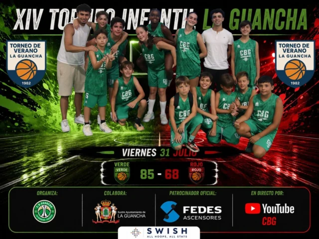 🏀🔥 𝗘𝗟 𝗫𝗜𝗩 𝗧𝗼𝗿𝗻𝗲𝗼 𝗜𝗻𝗳𝗮𝗻𝘁𝗶𝗹 𝗟𝗮 𝗚𝘂𝗮𝗻𝗰𝗵𝗮 𝟮𝟬𝟮𝟲 𝗻𝗼 𝗮𝗳𝗹𝗼𝗷𝗮 𝘆 𝗻𝗼𝘀 𝗱𝗲𝗷𝗮 𝗼𝘁𝗿𝗼 𝗴𝗿𝗮𝗻 𝗽𝗮𝗿𝘁𝗶𝗱𝗼. 🏀🔥

💚❤️ El conjunto 𝗩𝗲𝗿𝗱𝗲 consiguió una importante victoria tras imponerse al 𝗥𝗼𝗷𝗼 por **𝗩𝗲𝗿𝗱𝗲 𝟴𝟱 - 𝟲𝟴 𝗥𝗼𝗷𝗼 en un encuentro con muy buen ritmo, intensidad y grandes acciones por parte de ambos equipos.

👏 Los más pequeños siguen demostrando su ilusión, compañerismo y pasión por el baloncesto, ofreciendo un gran espectáculo a todos los aficionados que se dieron cita en el 𝗙𝗲𝗱𝗲𝘀 𝗔𝗿𝗲𝗻𝗮.

🛗 𝗘𝗹 𝗫𝗜𝗩 𝗧𝗼𝗿𝗻𝗲𝗼 𝗜𝗻𝗳𝗮𝗻𝘁𝗶𝗹 𝗟𝗮 𝗚𝘂𝗮𝗻𝗰𝗵𝗮 𝟮𝟬𝟮𝟲 cuenta con el patrocinio oficial de 𝗙𝗘𝗗𝗘𝗦 𝗔𝘀𝗰𝗲𝗻𝘀𝗼𝗿𝗲𝘀, cuyo compromiso con el deporte base hace posible que nuestros jóvenes disfruten de un torneo de referencia cada verano.

📊 Las estadísticas oficiales del campeonato están disponibles gracias a 𝗦𝗪𝗜𝗦𝗛 - 𝗔𝗹𝗹 𝗛𝗼𝗼𝗽𝘀, 𝗔𝗹𝗹 𝗦𝘁𝗮𝘁𝘀, permitiendo seguir todos los datos y el rendimiento de los equipos durante el torneo.

📺 𝗥𝗲𝗰𝘂𝗲𝗿𝗱𝗮 𝗾𝘂𝗲 𝘁𝗼𝗱𝗼𝘀 𝗹𝗼𝘀 𝗽𝗮𝗿𝘁𝗶𝗱𝗼𝘀 𝗱𝗲𝗹 𝘁𝗼𝗿𝗻𝗲𝗼 𝘀𝗲 𝗽𝘂𝗲𝗱𝗲𝗻 𝘀𝗲𝗴𝘂𝗶𝗿 𝗲𝗻 𝗱𝗶𝗿𝗲𝗰𝘁𝗼 𝗮 𝘁𝗿𝗮𝘃é𝘀 𝗱𝗲𝗹 𝗰𝗮𝗻𝗮𝗹 𝗱𝗲 𝗬𝗼𝘂𝗧𝘂𝗯𝗲 𝗱𝗲𝗹 𝗖𝗹𝘂𝗯 𝗕𝗮𝗹𝗼𝗻𝗰𝗲𝘀𝘁𝗼 𝗚𝘂𝗮𝗻𝗰𝗵𝗮.

#XIVTorneoInfantilLaGuancha #SomosFamiliaCBG #Desde1970 #Baloncesto #LaGuancha #FedesAscensores #SWISH #DeporteBase #Canarias