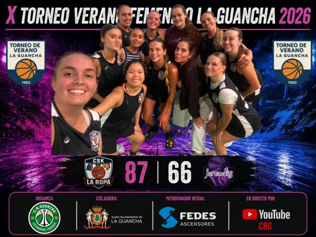 🏀🔥 𝗖𝗦𝗞 𝗟𝗮 𝗥𝗼𝗽𝗮 𝘀𝗲 𝗶𝗺𝗽𝗼𝗻𝗲 𝗮𝗻𝘁𝗲 𝗝𝗮𝗿𝗼𝗻𝗱𝗶𝘀 𝗲𝗻 𝗲𝗹 𝗫 𝗧𝗼𝗿𝗻𝗲𝗼 𝗙𝗲𝗺𝗲𝗻𝗶𝗻𝗼 🔥🏀

El pasado encuentro del 𝗫 𝗧𝗼𝗿𝗻𝗲𝗼 𝗱𝗲 𝗩𝗲𝗿𝗮𝗻𝗼 𝗙𝗲𝗺𝗲𝗻𝗶𝗻𝗼 𝗟𝗮 𝗚𝘂𝗮𝗻𝗰𝗵𝗮 𝟮𝟬𝟮𝟲 nos dejó un gran partido entre 𝗖𝗦𝗞 𝗟𝗮 𝗥𝗼𝗽𝗮 y 𝗝𝗮𝗿𝗼𝗻𝗱𝗶𝘀, con victoria para el conjunto de CSK por 87 - 66. Un encuentro con intensidad, buen ritmo y grandes acciones por parte de ambos equipos, que siguen ofreciendo un magnífico espectáculo en esta edición del torneo.

👏 Enhorabuena a ambos equipos por el esfuerzo, la deportividad y el gran baloncesto mostrado sobre la pista.

🏗️ 𝗘𝗹 𝗫 𝗧𝗼𝗿𝗻𝗲𝗼 𝗱𝗲 𝗩𝗲𝗿𝗮𝗻𝗼 𝗙𝗲𝗺𝗲𝗻𝗶𝗻𝗼 𝗟𝗮 𝗚𝘂𝗮𝗻𝗰𝗵𝗮 𝟮𝟬𝟮𝟲 cuenta con el patrocinio oficial de 𝗙𝗘𝗗𝗘𝗦 𝗔𝘀𝗰𝗲𝗻𝘀𝗼𝗿𝗲𝘀, cuyo apoyo vuelve a ser fundamental para seguir haciendo crecer este torneo y fomentar el baloncesto en nuestro municipio.

📺 𝗧𝗼𝗱𝗼𝘀 𝗹𝗼𝘀 𝗽𝗮𝗿𝘁𝗶𝗱𝗼𝘀 𝗱𝗲𝗹 𝘁𝗼𝗿𝗻𝗲𝗼 𝗽𝘂𝗲𝗱𝗲𝗻 𝘃𝗲𝗿𝘀𝗲 𝗲𝗻 𝗱𝗶𝗿𝗲𝗰𝘁𝗼 𝘆 𝗲𝗻 𝗱𝗶𝗳𝗲𝗿𝗶𝗱𝗼 𝗮 𝘁𝗿𝗮𝘃é𝘀 𝗱𝗲𝗹 𝗰𝗮𝗻𝗮𝗹 𝗱𝗲 𝗬𝗼𝘂𝗧𝘂𝗯𝗲 𝗱𝗲𝗹 𝗖𝗹𝘂𝗯 𝗕𝗮𝗹𝗼𝗻𝗰𝗲𝘀𝘁𝗼 𝗚𝘂𝗮𝗻𝗰𝗵𝗮.

📊 𝗖𝗼𝗻𝘀𝘂𝗹𝘁𝗮 𝘁𝗼𝗱𝗮𝘀 𝗹𝗮𝘀 𝗲𝘀𝘁𝗮𝗱í𝘀𝘁𝗶𝗰𝗮𝘀 𝗱𝗲𝗹 𝗽𝗮𝗿𝘁𝗶𝗱𝗼 𝗲𝗻 𝗦𝗪𝗜𝗦𝗛.

📸 𝗟𝗮𝘀 𝗺𝗲𝗷𝗼𝗿𝗲𝘀 𝗶𝗺á𝗴𝗲𝗻𝗲𝘀 𝗱𝗲𝗹 𝗲𝗻𝗰𝘂𝗲𝗻𝘁𝗿𝗼 𝘆𝗮 𝗲𝘀𝘁á𝗻 𝗱𝗶𝘀𝗽𝗼𝗻𝗶𝗯𝗹𝗲𝘀 𝗲𝗻 𝗲𝗹 𝗙𝗮𝗰𝗲𝗯𝗼𝗼𝗸 𝗱𝗲𝗹 𝗧𝗼𝗿𝗻𝗲𝗼 𝗱𝗲 𝗩𝗲𝗿𝗮𝗻𝗼 𝗟𝗮 𝗚𝘂𝗮𝗻𝗰𝗵𝗮. 💚🏀