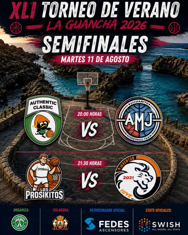 🏀🔥 𝗬𝗔 𝗧𝗘𝗡𝗘𝗠𝗢𝗦 𝗟𝗔𝗦 𝗦𝗘𝗠𝗜𝗙𝗜𝗡𝗔𝗟𝗘𝗦 🔥🏀
La fase regular del 𝗫𝗟𝗜 𝗧𝗼𝗿𝗻𝗲𝗼 𝗱𝗲 𝗩𝗲𝗿𝗮𝗻𝗼 𝗟𝗮 𝗚𝘂𝗮𝗻𝗰𝗵𝗮 𝟮𝟬𝟮𝟲 ya es historia y ya conocemos los cuatro equipos que lucharán por un puesto en la gran final.
📅 𝗠𝗮𝗿𝘁𝗲𝘀 𝟭𝟭 𝗱𝗲 𝗮𝗴𝗼𝘀𝘁𝗼
🏀 𝗔 𝗟𝗔𝗦 𝟮𝟬:𝟬𝟬 𝗛𝗢𝗥𝗔𝗦
💥 𝗔𝘂𝘁𝗵𝗲𝗻𝘁𝗶𝗰 𝗖𝗹𝗮𝘀𝘀𝗶𝗰 🆚 𝗔𝗠𝗝 𝗙𝘂𝗹𝗲𝗿𝗼𝘀
🏀 𝗔 𝗟𝗔𝗦 𝟮𝟭:𝟯𝟬 𝗛𝗢𝗥𝗔𝗦
💥 𝗟𝗼𝘀 𝗣𝗿𝗼𝘀𝗶𝗸𝗶𝘁𝗼𝘀 🆚 𝗝𝘂𝘃𝗲𝗻𝘁𝘂𝗱
Será una noche de auténtico espectáculo en el 𝗙𝗲𝗱𝗲𝘀 𝗔𝗿𝗲𝗻𝗮, con cuatro equipos que han demostrado durante toda la competición que tienen argumentos para soñar con levantar el título.
👏 𝗘𝗡𝗛𝗢𝗥𝗔𝗕𝗨𝗘𝗡𝗔 a 𝗔𝘂𝘁𝗵𝗲𝗻𝘁𝗶𝗰 𝗖𝗹𝗮𝘀𝘀𝗶𝗰, 𝗔𝗠𝗝 𝗙𝘂𝗹𝗲𝗿𝗼𝘀, 𝗟𝗼𝘀 𝗣𝗿𝗼𝘀𝗶𝗸𝗶𝘁𝗼𝘀 𝘆 𝗝𝘂𝘃𝗲𝗻𝘁𝘂𝗱 por alcanzar las semifinales.
❤️ 𝗧𝗔𝗠𝗕𝗜𝗘́𝗡 𝗤𝗨𝗘𝗥𝗘𝗠𝗢𝗦 𝗙𝗘𝗟𝗜𝗖𝗜𝗧𝗔𝗥 a 𝗗𝗶𝗿𝗱𝗮𝗺 𝗟𝗮𝗲𝗿, 𝗧𝗿𝗼𝘁𝗮𝗺𝘂𝗻𝗱𝗼𝘀 𝘆 𝗦𝗼𝗿𝗽𝗿𝗲𝘀𝗮, que han competido con enorme entrega durante toda la fase regular y han contribuido al gran nivel que ha ofrecido esta edición del torneo. Lamentablemente, en esta ocasión no estarán presentes en las semifinales.
📺 𝗥𝗘𝗖𝗨𝗘𝗥𝗗𝗔 que los dos encuentros podrán seguirse 𝗘𝗡 𝗗𝗜𝗥𝗘𝗖𝗧𝗢 a través de nuestro 𝗖𝗔𝗡𝗔𝗟 𝗗𝗘 𝗬𝗢𝗨𝗧𝗨𝗕𝗘 𝗖𝗕𝗚.
📸 𝗔𝗗𝗘𝗠𝗔́𝗦, ya están disponibles en nuestro 𝗙𝗔𝗖𝗘𝗕𝗢𝗢𝗞 las galerías fotográficas de todos los partidos disputados hasta el momento. 𝗡𝗢 𝗗𝗘𝗝𝗘𝗦 𝗗𝗘 𝗕𝗨𝗦𝗖𝗔𝗥𝗧𝗘 𝗬 𝗘𝗧𝗜𝗤𝗨𝗘𝗧𝗔𝗥𝗧𝗘.
🔥 𝗟𝗟𝗘𝗚𝗔 𝗟𝗔 𝗛𝗢𝗥𝗔 𝗗𝗘 𝗟𝗔 𝗩𝗘𝗥𝗗𝗔𝗗. Solo cuatro equipos continúan en la lucha por conquistar el 𝗫𝗟𝗜 𝗧𝗼𝗿𝗻𝗲𝗼 𝗱𝗲 𝗩𝗲𝗿𝗮𝗻𝗼 𝗟𝗮 𝗚𝘂𝗮𝗻𝗰𝗵𝗮 𝟮𝟬𝟮𝟲.
#SomosFamiliaCBG 💚🤍 #Desde1970 #XLITorneoLaGuancha #Semifinales #Baloncesto #LaGuancha #FedesArena #FedesAscensores #Swish #YouTubeCBG