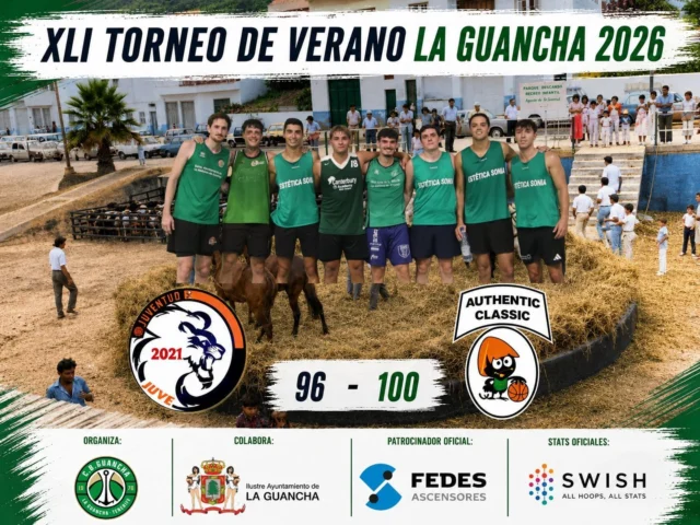 🏀🔥 𝗙𝗜𝗡𝗔𝗟 𝗗𝗘 𝗜𝗡𝗙𝗔𝗥𝗧𝗢... 𝗗𝗘 𝗘𝗠𝗢𝗖𝗜𝗢́𝗡 𝗘𝗡 𝗘𝗟 𝗙𝗘𝗗𝗘𝗦 𝗔𝗥𝗘𝗡𝗔 🔥🏀

El XLI Torneo de Verano La Guancha 2026 volvió a regalarnos un auténtico partidazo, decidido en los últimos instantes, donde la igualdad fue la gran protagonista. 💥

Tras cuarenta minutos de máxima intensidad, Authentic Classic logró imponerse por un ajustado 100-96 a Juventud, en un encuentro vibrante que mantuvo la emoción hasta el bocinazo final. 👏🔥

Ambos equipos ofrecieron un gran espectáculo, con alternativas constantes en el marcador, acciones de mucho nivel y un ambiente espectacular en el Fedes Arena, demostrando una vez más por qué este torneo sigue siendo una cita imprescindible del verano. ⛹️‍♂️💚

📸 Este cartel tiene además un significado muy especial para todos los guancheros.

Hemos querido rendir un pequeño homenaje a nuestra querida Feria de Ferias de La Guancha, utilizando como fondo una fotografía histórica tomada durante la construcción de la actual Plaza de Las Ferias. Una imagen que forma parte de nuestra memoria colectiva y que nos recuerda cómo han evolucionado nuestras tradiciones, manteniendo siempre vivo el orgullo de nuestro pueblo. ❤️🏡

Porque el Torneo de Verano no solo es baloncesto; también es historia, identidad y sentimiento por La Guancha. 💚🤍

🤝 Nuestro agradecimiento a FEDES Ascensores, patrocinador oficial del XLI Torneo de Verano La Guancha 2026, por seguir apostando un año más por el deporte, por el baloncesto y por hacer posible que este torneo continúe creciendo edición tras edición. 💙🛗

📊 Recuerda que ya puedes consultar todas las estadísticas oficiales del torneo a través de SWISH, con todos los números, clasificaciones y datos actualizados de cada encuentro. 📈🏀

🎥 Y si no puedes acompañarnos en el Fedes Arena, no te preocupes. Todos los partidos se ofrecen en directo a través de nuestro canal de YouTube CBG, para que no te pierdas ni un solo instante de la emoción del mejor baloncesto del verano. 📺🔥

#️⃣ #SomosFamiliaCBG
#️⃣ #Desde1970
#️⃣ #XLITorneoVerano
#️⃣ #LaGuancha2026
#️⃣ #FeriaDeFerias
#️⃣ #HistoriaDeLaGuancha
#️⃣ #FedesArena
#️⃣ #FEDESAscensores
#️⃣ #SWISHStats
#️⃣ #YouTubeCBG