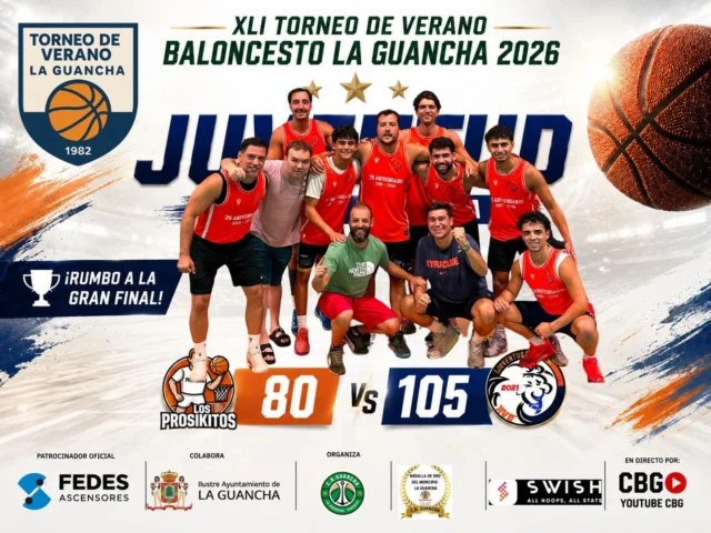 🏀🔥 𝗝𝗨𝗩𝗘𝗡𝗧𝗨𝗗, 𝗔 𝗟𝗔 𝗚𝗥𝗔𝗡 𝗙𝗜𝗡𝗔𝗟 🔥🏀
El Juventud se convierte en el segundo finalista del XLI Torneo de Verano de Baloncesto La Guancha 2026, después de imponerse esta noche a Los Prosikitos por 80-105. 🏆
🟠 LOS PROSIKITOS 80 - 105 JUVENTUD 🔵
Un encuentro con mucho ritmo y anotación en el que el Juventud logró hacerse con el billete para la gran cita. 👏👏
De esta manera, ya tenemos servida la GRAN FINAL del próximo lunes 17 de agosto, una noche que promete ser espectacular en el FEDES ARENA – Plus Ultra. 🔥🏀🏆
👏 Enhorabuena al Juventud por alcanzar la final y también nuestro reconocimiento a Los Prosikitos, que cierran su participación después de un gran torneo y siendo protagonistas de una edición que nos está dejando muchísimo baloncesto. 🤝🧡
🔝 ¡EL XLI TORNEO DE VERANO YA TIENE A SUS DOS FINALISTAS!
🏢 FEDES ASCENSORES, patrocinador oficial del Torneo de Verano, continúa acompañándonos en una de las grandes citas deportivas del verano guanchero. Profesionalidad y experiencia en ascensores, elevadores, instalación, mantenimiento y soluciones de accesibilidad.
🤝 Colabora: Ilustre Ayuntamiento de La Guancha
🏀 Organiza: C.B. Guancha
📊 Estadísticas: SWISH
📺 En directo: YouTube CBG
💚🤍 #SomosFamiliaCBG #Desde1970
🔥 #XLITorneoDeVerano #LaGuancha2026 #FedesArena #Baloncesto #Juventud #GranFinal