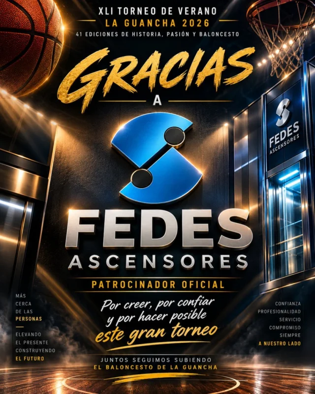 💙🏀 𝗚𝗥𝗔𝗖𝗜𝗔𝗦, 𝗙𝗘𝗗𝗘𝗦. 𝗚𝗥𝗔𝗖𝗜𝗔𝗦 𝗣𝗢𝗥 𝗦𝗘𝗚𝗨𝗜𝗥 𝗦𝗨𝗕𝗜𝗘𝗡𝗗𝗢 𝗖𝗢𝗡 𝗡𝗢𝗦𝗢𝗧𝗥𝗢𝗦 🏀💙
Llegamos a la última publicación del 𝗫𝗟𝗜 𝗧𝗼𝗿𝗻𝗲𝗼 𝗱𝗲 𝗩𝗲𝗿𝗮𝗻𝗼 𝗱𝗲 𝗕𝗮𝗹𝗼𝗻𝗰𝗲𝘀𝘁𝗼 𝗟𝗮 𝗚𝘂𝗮𝗻𝗰𝗵𝗮 𝟮𝟬𝟮𝟲. Y queríamos que la última palabra de esta edición fuera una muy sencilla, pero también una de las más importantes:
𝗚𝗥𝗔𝗖𝗜𝗔𝗦.
𝗚𝗥𝗔𝗖𝗜𝗔𝗦 𝗔 𝗙𝗘𝗗𝗘𝗦 𝗔𝗦𝗖𝗘𝗡𝗦𝗢𝗥𝗘𝗦, nuestro 𝗣𝗔𝗧𝗥𝗢𝗖𝗜𝗡𝗔𝗗𝗢𝗥 𝗢𝗙𝗜𝗖𝗜𝗔𝗟, por volver a creer un año más en nosotros, en nuestro torneo y en todo lo que representa el baloncesto para La Guancha.
Porque un patrocinador no es solamente un nombre colocado en un cartel. Un verdadero patrocinador es quien apuesta, quien confía, quien se compromete y quien permanece al lado de un proyecto ayudándolo a crecer. Y eso es precisamente lo que encontramos en FEDES.
Y además tenemos la enorme satisfacción de hablar de una empresa canaria con raíces en nuestro propio municipio. FEDES Ascensores tiene su sede social en Santa Catalina, La Guancha, y acumula más de 50 años de experiencia en el sector de los aparatos elevadores. Una trayectoria construida desde la profesionalidad, la cercanía y el trato personalizado con sus clientes. fedesascensores.com
𝗔𝗦𝗖𝗘𝗡𝗦𝗢𝗥𝗘𝗦, 𝗠𝗔𝗡𝗧𝗘𝗡𝗜𝗠𝗜𝗘𝗡𝗧𝗢, 𝗠𝗢𝗗𝗘𝗥𝗡𝗜𝗭𝗔𝗖𝗜𝗢́𝗡, 𝗥𝗘𝗛𝗔𝗕𝗜𝗟𝗜𝗧𝗔𝗖𝗜𝗢́𝗡 𝗬 𝗔𝗖𝗖𝗘𝗦𝗜𝗕𝗜𝗟𝗜𝗗𝗔𝗗. FEDES ofrece soluciones que van desde ascensores de pasajeros, montacargas, montacoches y montacamillas hasta plataformas, escaleras mecánicas, pasillos rodantes y soluciones para eliminar barreras arquitectónicas. Su servicio de mantenimiento incluye además atención de rescate de personas 24 horas. fedesascensores.com

𝗚𝗥𝗔𝗖𝗜𝗔𝗦, 𝗙𝗘𝗗𝗘𝗦 𝗔𝗦𝗖𝗘𝗡𝗦𝗢𝗥𝗘𝗦. 💙
Ustedes se dedican a elevar personas.
Con nosotros, han ayudado a elevar todavía más nuestro Torneo. ⬆️🏀
Y no encontramos mejor manera de cerrar definitivamente el 𝗫𝗟𝗜 𝗧𝗼𝗿𝗻𝗲𝗼 𝗱𝗲 𝗩𝗲𝗿𝗮𝗻𝗼 𝗱𝗲 𝗕𝗮𝗹𝗼𝗻𝗰𝗲𝘀𝘁𝗼 𝗟𝗮 𝗚𝘂𝗮𝗻𝗰𝗵𝗮 𝟮𝟬𝟮𝟲.
𝗛𝗔𝗦𝗧𝗔 𝗟𝗔 𝗣𝗥𝗢́𝗫𝗜𝗠𝗔.
𝗦𝗘𝗚𝗨𝗜𝗠𝗢𝗦 𝗦𝗨𝗕𝗜𝗘𝗡𝗗𝗢. ⬆️💙🏀
#FEDESAscensores #TorneoDeVeranoLaGuancha