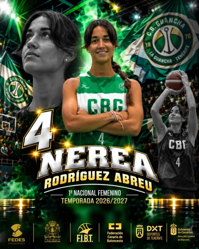 🏀💚 𝗡𝗨𝗘𝗦𝗧𝗥𝗔 𝗖𝗔𝗣𝗜𝗧𝗔𝗡𝗔, 𝗡𝗘𝗥𝗘𝗔 𝗥𝗢𝗗𝗥Í𝗚𝗨𝗘𝗭 𝗔𝗕𝗥𝗘𝗨, 𝗖𝗢𝗡𝗧𝗜𝗡Ú𝗔 𝗖𝗢𝗡 𝗡𝗢𝗦𝗢𝗧𝗥𝗢𝗦 | 𝟮𝟲/𝟮𝟳
Hablar de Nerea es hablar de 𝗖.𝗕. 𝗚𝗨𝗔𝗡𝗖𝗛𝗔, 𝗗𝗘 𝗖𝗔𝗡𝗧𝗘𝗥𝗔, 𝗗𝗘 𝗣𝗨𝗘𝗕𝗟𝗢 𝗬 𝗗𝗘 𝗦𝗘𝗡𝗧𝗜𝗠𝗜𝗘𝗡𝗧𝗢. 💚🤍
Nuestra capitana, 𝗡𝗲𝗿𝗲𝗮 𝗥𝗼𝗱𝗿í𝗴𝘂𝗲𝘇 𝗔𝗯𝗿𝗲𝘂, continuará una temporada más defendiendo los colores del club en 1ª Nacional Femenina.
🎙️ 𝗡𝗘𝗥𝗘𝗔 𝗥𝗢𝗗𝗥Í𝗚𝗨𝗘𝗭 𝗔𝗕𝗥𝗘𝗨:
“Muy contenta de poder seguir disfrutando del baloncesto, de mis amigas y de la afición.
Es un lujo estar en casa y poder seguir compitiendo a esta categoría, con la cantera, con las que hemos crecido en La Guancha, nuestro pueblo.
Ya preparándonos físicamente con Drómely, Samuel y Cirilo para darlo todo este año!!”
𝗘𝗦𝗧𝗔𝗥 𝗘𝗡 𝗖𝗔𝗦𝗔. 𝗖𝗢𝗠𝗣𝗘𝗧𝗜𝗥 𝗘𝗡 𝗡𝗔𝗖𝗜𝗢𝗡𝗔𝗟. 𝗛𝗔𝗖𝗘𝗥𝗟𝗢 𝗖𝗢𝗡 𝗧𝗨𝗦 𝗔𝗠𝗜𝗚𝗔𝗦. 𝗬 𝗧𝗘𝗡𝗘𝗥 𝗔 𝗟𝗔 𝗖𝗔𝗡𝗧𝗘𝗥𝗔 𝗠𝗜𝗥𝗔𝗡𝗗𝗢 𝗗𝗘𝗦𝗗𝗘 𝗟𝗔 𝗚𝗥𝗔𝗗𝗔. 🏠🏀
Eso es precisamente lo que representa este proyecto. Jugadoras que han crecido en 𝗟𝗔 𝗚𝗨𝗔𝗡𝗖𝗛𝗔, que siguen defendiendo a su pueblo y que hoy son el espejo en el que pueden mirarse las niñas de nuestra cantera.
𝗘𝗟 𝗕𝗥𝗔𝗭𝗔𝗟𝗘𝗧𝗘 𝗦𝗘 𝗤𝗨𝗘𝗗𝗔 𝗘𝗡 𝗖𝗔𝗦𝗔. 💚
¡𝗩𝗔𝗠𝗢𝗦 𝗔 𝗣𝗢𝗥 𝗢𝗧𝗥𝗔, 𝗖𝗔𝗣𝗜! 🤍🏀
⬆️ 𝗙𝗘𝗗𝗘𝗦 𝗔𝗦𝗖𝗘𝗡𝗦𝗢𝗥𝗘𝗦
Cuando hablamos de movilidad, también hablamos de eliminar barreras. 𝗙𝗘𝗗𝗘𝗦 ofrece soluciones de accesibilidad adaptadas a diferentes espacios, con alternativas que permiten facilitar el desplazamiento y mejorar la autonomía de las personas. Y un año más, 𝗙𝗘𝗗𝗘𝗦 𝗦𝗜𝗚𝗨𝗘 𝗦𝗨𝗕𝗜𝗘𝗡𝗗𝗢 𝗖𝗢𝗡 𝗘𝗟 𝗖.𝗕. 𝗚𝗨𝗔𝗡𝗖𝗛𝗔. ⬆️💚
⛽ 𝗣𝗖𝗔𝗡 𝗟𝗔 𝗚𝗨𝗔𝗡𝗖𝗛𝗔
 𝗣𝗖𝗔𝗡 𝗟𝗔 𝗚𝗨𝗔𝗡𝗖𝗛𝗔 es nuestro punto cercano para repostar y continuar el camino, ofreciendo 𝗦𝗘𝗥𝗩𝗜𝗖𝗜𝗢, 𝗖𝗘𝗥𝗖𝗔𝗡Í𝗔 𝗬 𝗖𝗢𝗠𝗢𝗗𝗜𝗗𝗔𝗗 en nuestro propio municipio. 💚
🏛️ 𝗜𝗟𝗨𝗦𝗧𝗥𝗘 𝗔𝗬𝗨𝗡𝗧𝗔𝗠𝗜𝗘𝗡𝗧𝗢 𝗗𝗘 𝗟𝗔 𝗚𝗨𝗔𝗡𝗖𝗛𝗔
𝗔𝗽𝗼𝘀𝘁𝗮𝗻𝗱𝗼 𝗽𝗼𝗿 𝗲𝗹 𝗱𝗲𝗽𝗼𝗿𝘁𝗲 𝘆 𝗽𝗼𝗿 𝗹𝗮 𝗰𝗮𝗻𝘁𝗲𝗿𝗮 𝗱𝗲 𝗻𝘂𝗲𝘀𝘁𝗿𝗼 𝗽𝘂𝗲𝗯𝗹𝗼.
💚 𝗨𝗡 𝗣𝗨𝗘𝗕𝗟𝗢. 𝗨𝗡𝗔 𝗣𝗔𝗦𝗜Ó𝗡. 𝗨𝗡𝗔 𝗙𝗔𝗠𝗜𝗟𝗜𝗔.
🤍 𝗗𝗘𝗦𝗗𝗘 𝟭𝟵𝟳𝟬.
#SomosFamiliaCBG #Desde1970