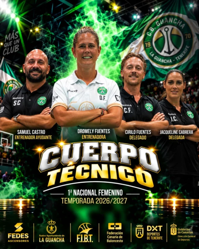 🏀💚 𝗗𝗥𝗢𝗠𝗘𝗟𝗬 𝗙𝗨𝗘𝗡𝗧𝗘𝗦 𝗖𝗢𝗡𝗧𝗜𝗡Ú𝗔 𝗔𝗟 𝗙𝗥𝗘𝗡𝗧𝗘 | 𝗖𝗨𝗘𝗥𝗣𝗢 𝗧É𝗖𝗡𝗜𝗖𝗢 𝟮𝟲/𝟮𝟳
Hay que hablar de 𝗮ñ𝗼𝘀 𝗰𝗼𝗺𝗽𝗮𝗿𝘁𝗶𝗱𝗼𝘀, 𝗮𝗺𝗶𝘀𝘁𝗮𝗱, 𝗰𝗮𝗻𝘁𝗲𝗿𝗮, 𝗰𝗼𝗺𝗽𝗮ñ𝗲𝗿𝗮𝘀 𝘆, 𝘀𝗼𝗯𝗿𝗲 𝘁𝗼𝗱𝗼, 𝗖.𝗕. 𝗚𝗨𝗔𝗡𝗖𝗛𝗔. 💚🤍
𝗗𝗿𝗼𝗺𝗲𝗹𝘆 𝗙𝘂𝗲𝗻𝘁𝗲𝘀 afronta su 𝗾𝘂𝗶𝗻𝘁𝗮 𝘁𝗲𝗺𝗽𝗼𝗿𝗮𝗱𝗮 como entrenadora de nuestro 1ª Nacional Femenino, al frente de un grupo al que conoce desde mucho.
🎙️ 𝗗𝗥𝗢𝗠𝗘𝗟𝗬 𝗙𝗨𝗘𝗡𝗧𝗘𝗦:
“Otra temporada que comienza y muy agradecida de seguir formando parte de este grupo (entre nosotras Cuadro). Ya son 5 temporadas juntas, 5 siendo entrenadora suyas,pero que para mí han formado parte de toda mi vida, ya bien como amigas, compañeras de equipo o entrenándolas cuando eran unas peques. Y es un orgullo ver, como en el club donde nos han visto crecer, hayamos conseguido lo que hemos hecho hasta ahora. Así que muy feliz de empezar otra temporada que toca trabajar mucho (y tengo a los mejores a mi lado), poner ilusión y disfrutar como lo hacemos, tanto dentro como fuera de las canchas!!!!🥰💪🏽 Vamos Guancha!!”
𝗖𝗜𝗡𝗖𝗢 𝗧𝗘𝗠𝗣𝗢𝗥𝗔𝗗𝗔𝗦 𝗝𝗨𝗡𝗧𝗔𝗦.Hoy, todas comparten el mismo objetivo defendiendo al club que 𝗟𝗔𝗦 𝗛𝗔 𝗩𝗜𝗦𝗧𝗢 𝗖𝗥𝗘𝗖𝗘𝗥. 🏠💚
Y esta temporada Dromely tampoco estará sola. A su lado continúa un cuerpo técnico que será fundamental en el trabajo diario del equipo:
🏀 𝗗𝗥𝗢𝗠𝗘𝗟𝗬 𝗙𝗨𝗘𝗡𝗧𝗘𝗦 — 𝗘𝗡𝗧𝗥𝗘𝗡𝗔𝗗𝗢𝗥𝗔
🏀 𝗦𝗔𝗠𝗨𝗘𝗟 𝗖𝗔𝗦𝗧𝗥𝗢 — 𝗘𝗡𝗧𝗥𝗘𝗡𝗔𝗗𝗢𝗥 𝗔𝗬𝗨𝗗𝗔𝗡𝗧𝗘
🏀 𝗖𝗜𝗥𝗜𝗟𝗢 𝗙𝗨𝗘𝗡𝗧𝗘𝗦 — 𝗗𝗘𝗟𝗘𝗚𝗔𝗗𝗢
🏀 𝗝𝗔𝗖𝗤𝗨𝗘𝗟𝗜𝗡𝗘 𝗖𝗔𝗕𝗥𝗘𝗥𝗔 — 𝗗𝗘𝗟𝗘𝗚𝗔𝗗𝗔
𝗖𝗨𝗔𝗧𝗥𝗢 𝗣𝗘𝗥𝗦𝗢𝗡𝗔𝗦, 𝗨𝗡 𝗠𝗜𝗦𝗠𝗢 𝗘𝗤𝗨𝗜𝗣𝗢. Trabajo, compromiso e ilusión para acompañar a nuestras jugadoras durante todo lo que está por venir en la temporada 2026/2027.

💚 𝗩𝗔𝗠𝗢𝗦, 𝗗𝗥𝗢𝗠𝗘𝗟𝗬. 𝗩𝗔𝗠𝗢𝗦, 𝗖𝗨𝗘𝗥𝗣𝗢 𝗧É𝗖𝗡𝗜𝗖𝗢. ¡𝗩𝗔𝗠𝗢𝗦, 𝗚𝗨𝗔𝗡𝗖𝗛𝗔! 💪🏽🏀
⬆️ 𝗙𝗘𝗗𝗘𝗦 𝗔𝗦𝗖𝗘𝗡𝗦𝗢𝗥𝗘𝗦
⛽ 𝗣𝗖𝗔𝗡 𝗟𝗔 𝗚𝗨𝗔𝗡𝗖𝗛𝗔
🏛️ 𝗜𝗟𝗨𝗦𝗧𝗥𝗘 𝗔𝗬𝗨𝗡𝗧𝗔𝗠𝗜𝗘𝗡𝗧𝗢 𝗗𝗘 𝗟𝗔 𝗚𝗨𝗔𝗡𝗖𝗛𝗔

💚 𝗨𝗡 𝗣𝗨𝗘𝗕𝗟𝗢. 𝗨𝗡𝗔 𝗣𝗔𝗦𝗜Ó𝗡. 𝗨𝗡𝗔 𝗙𝗔𝗠𝗜𝗟𝗜𝗔.
🤍 𝗗𝗘𝗦𝗗𝗘 𝟭𝟵𝟳𝟬.
#SomosFamiliaCBG #Desde1970