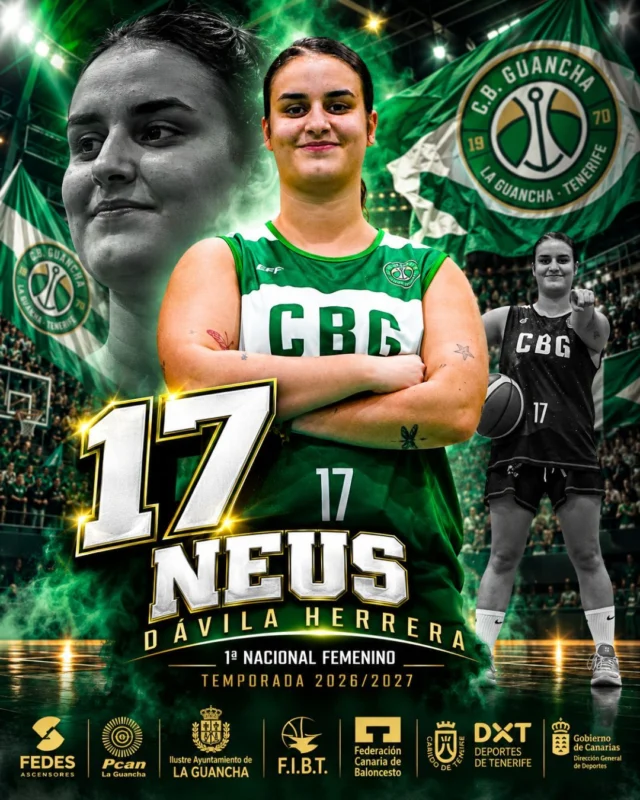 🏀💚 𝗡𝗘𝗨𝗦 𝗗Á𝗩𝗜𝗟𝗔 𝗛𝗘𝗥𝗥𝗘𝗥𝗔 𝗖𝗢𝗡𝗧𝗜𝗡Ú𝗔 𝗖𝗢𝗡 𝗡𝗢𝗦𝗢𝗧𝗥𝗢𝗦 | 𝟮𝟲/𝟮𝟳
Seguimos presentando, una a una, a las jugadoras que formarán parte de nuestro 𝗦É𝗡𝗜𝗢𝗥 𝗡𝗔𝗖𝗜𝗢𝗡𝗔𝗟 𝗙𝗘𝗠𝗘𝗡𝗜𝗡𝗢 esta temporada. 💚🖤
Hoy es el turno de 𝗡𝗘𝗨𝗦 𝗗Á𝗩𝗜𝗟𝗔 𝗛𝗘𝗥𝗥𝗘𝗥𝗔, que seguirá defendiendo nuestros colores y formando parte de un grupo que afronta la 𝗧𝗘𝗠𝗣𝗢𝗥𝗔𝗗𝗔 𝟮𝟬𝟮𝟲/𝟮𝟳 con ilusión, ambición y muchas ganas de volver a competir. 🔥🏀
🎙️ 𝗡𝗘𝗨𝗦:
«Deseando volver a competir un año más, donde siempre, en casa.
Agradecida de pertenecer a este equipo y de todo lo que hemos construido para llegar aquí, pero aún más de tener la oportunidad de vivirlo y sentirlo como nosotras lo hacemos.
Con muchas ganas de demostrar nuestro juego dentro de la cancha, porque, al final, es el reflejo de lo que somos fuera de ella: un equipo, dentro y fuera.
JUNTAS» 💚
Una palabra que lo resume todo. Porque lo conseguido hasta ahora se ha construido desde el grupo, desde el compromiso y desde la unión. 𝗗𝗘𝗡𝗧𝗥𝗢 𝗬 𝗙𝗨𝗘𝗥𝗔 𝗗𝗘 𝗟𝗔 𝗖𝗔𝗡𝗖𝗛𝗔: 𝗝𝗨𝗡𝗧𝗔𝗦.
𝗡𝗘𝗨𝗦, ¡𝗔 𝗣𝗢𝗥 𝗢𝗧𝗥𝗔 𝗧𝗘𝗠𝗣𝗢𝗥𝗔𝗗𝗔 𝗝𝗨𝗡𝗧𝗢𝗦! 💪🔥
⬆️ 𝗙𝗘𝗗𝗘𝗦 𝗔𝗦𝗖𝗘𝗡𝗦𝗢𝗥𝗘𝗦
Una temporada más, FEDES continúa elevando nuestro proyecto. Su trabajo en ascensores, elevadores, accesibilidad, modernización y mantenimiento va unido a su compromiso con el deporte de nuestro pueblo. 𝗚𝗥𝗔𝗖𝗜𝗔𝗦 𝗣𝗢𝗥 𝗦𝗘𝗚𝗨𝗜𝗥 𝗘𝗟𝗘𝗩𝗔𝗡𝗗𝗢 𝗡𝗨𝗘𝗦𝗧𝗥𝗢𝗦 𝗦𝗨𝗘Ñ𝗢𝗦. 💚
⛽ 𝗣𝗖𝗔𝗡 𝗟𝗔 𝗚𝗨𝗔𝗡𝗖𝗛𝗔
La energía que mueve nuestro día a día también impulsa al CBG. PCAN La Guancha continúa apostando por nuestro club y por el deporte guanchero. 𝗚𝗥𝗔𝗖𝗜𝗔𝗦 𝗣𝗢𝗥 𝗦𝗘𝗥 𝗟𝗔 𝗘𝗡𝗘𝗥𝗚Í𝗔 𝗤𝗨𝗘 𝗠𝗨𝗘𝗩𝗘 𝗔 𝗡𝗨𝗘𝗦𝗧𝗥𝗔 𝗙𝗔𝗠𝗜𝗟𝗜𝗔. ⛽💚
🏛️ 𝗜𝗟𝗨𝗦𝗧𝗥𝗘 𝗔𝗬𝗨𝗡𝗧𝗔𝗠𝗜𝗘𝗡𝗧𝗢 𝗗𝗘 𝗟𝗔 𝗚𝗨𝗔𝗡𝗖𝗛𝗔 | Apostando por el deporte de nuestro pueblo.
💚 𝗨𝗡𝗔 𝗧𝗘𝗠𝗣𝗢𝗥𝗔𝗗𝗔. 𝗨𝗡 𝗘𝗤𝗨𝗜𝗣𝗢. 𝗨𝗡 𝗣𝗨𝗘𝗕𝗟𝗢. 𝗝𝗨𝗡𝗧𝗔𝗦.
#SomosFamiliaCBG #Desde1970 #CBGuancha #SeniorFemenino #PrimeraNacional #Temporada2627 #NeusDávila