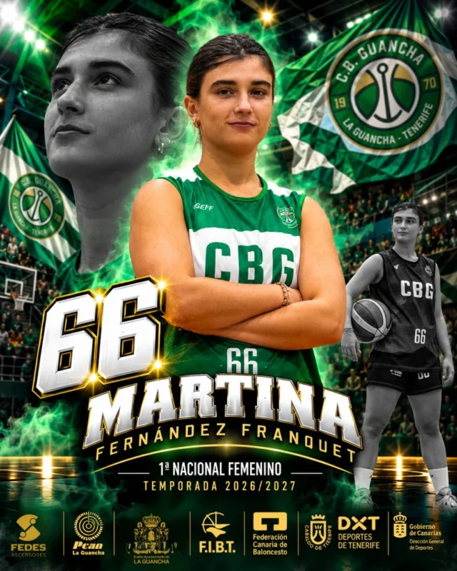 🏀💚 𝗠𝗔𝗥𝗧𝗜𝗡𝗔 𝗙𝗘𝗥𝗡Á𝗡𝗗𝗘𝗭 𝗙𝗥𝗔𝗡𝗤𝗨𝗘𝗧 𝗖𝗢𝗡𝗧𝗜𝗡Ú𝗔 𝗖𝗢𝗡 𝗡𝗢𝗦𝗢𝗧𝗥𝗢𝗦 | 𝟮𝟲/𝟮𝟳
Seguimos presentando a las jugadoras que formarán parte de nuestro 𝗦É𝗡𝗜𝗢𝗥 𝗡𝗔𝗖𝗜𝗢𝗡𝗔𝗟 𝗙𝗘𝗠𝗘𝗡𝗜𝗡𝗢 esta temporada. 💚🖤
Hoy es el turno de 𝗠𝗔𝗥𝗧𝗜𝗡𝗔 𝗙𝗘𝗥𝗡Á𝗡𝗗𝗘𝗭 𝗙𝗥𝗔𝗡𝗤𝗨𝗘𝗧, una historia especialmente bonita porque comenzó siendo una niña en nuestro Campus de Verano y hoy continúa defendiendo la camiseta del C.B. Guancha en la máxima categoría  femenina. 🏀💚
𝗗𝗘𝗟 𝗖𝗔𝗠𝗣𝗨𝗦 𝗗𝗘 𝗩𝗘𝗥𝗔𝗡𝗢 𝗔 𝗟𝗔 𝟭ª 𝗡𝗔𝗖𝗜𝗢𝗡𝗔𝗟. Un camino que representa como pocos lo que significa crecer dentro de un club. 💚
🎙️ 𝗠𝗔𝗥𝗧𝗜𝗡𝗔:
«A los 10 años, mis padres decidieron inscribirme al campamento de baloncesto de verano de La Guancha. Desde el primer momento me recibieron con los brazos abiertos, y este club se acabó convirtiendo en mi familia. Por eso, es un honor representar a La Guancha en la mayor categoría de baloncesto femenino en Canarias. Todas estamos deseando empezar la temporada, y pueden dar por seguro que lo vamos a dar todo tanto fuera como dentro de la cancha, con ilusión, esfuerzo y determinación. ¡Arriba d'ellas!»
De aquellas primeras canastas con apenas diez años a representar hoy al mismo club y al mismo pueblo. 𝗘𝗦𝗧𝗢 𝗘𝗦 𝗖𝗔𝗡𝗧𝗘𝗥𝗔. 𝗘𝗦𝗧𝗢 𝗘𝗦 𝗖𝗕𝗚. 💚🖤
𝗠𝗔𝗥𝗧𝗜𝗡𝗔, ¡𝗤𝗨𝗘 𝗦𝗜𝗚𝗔 𝗘𝗟 𝗖𝗔𝗠𝗜𝗡𝗢! ¡𝗔𝗥𝗥𝗜𝗕𝗔 𝗗'𝗘𝗟𝗟𝗔𝗦! 🔥
⬆️ 𝗙𝗘𝗗𝗘𝗦 𝗔𝗦𝗖𝗘𝗡𝗦𝗢𝗥𝗘𝗦
El paso de los años no significa quedarse atrás. FEDES también trabaja en la modernización y rehabilitación de ascensores, incorporando soluciones que mejoran sus prestaciones, seguridad y funcionamiento. 𝗥𝗘𝗡𝗢𝗩𝗔𝗥, 𝗠𝗘𝗝𝗢𝗥𝗔𝗥 𝗬 𝗦𝗘𝗚𝗨𝗜𝗥 𝗦𝗨𝗕𝗜𝗘𝗡𝗗𝗢. ⬆️💚
⛽ 𝗣𝗖𝗔𝗡 𝗟𝗔 𝗚𝗨𝗔𝗡𝗖𝗛𝗔
Cuidar el coche también forma parte del camino. PCAN complementa sus estaciones con servicios pensados para mantener el vehículo a punto y hacer más cómoda cada parada. 𝗧𝗨 𝗖𝗢𝗖𝗛𝗘 𝗟𝗜𝗦𝗧𝗢, 𝗧Ú 𝗟𝗜𝗦𝗧𝗢… 𝗬 𝗔 𝗦𝗘𝗚𝗨𝗜𝗥 𝗦𝗨𝗠𝗔𝗡𝗗𝗢 𝗞𝗜𝗟Ó𝗠𝗘𝗧𝗥𝗢𝗦. ⛽🚗
🏛️ 𝗜𝗟𝗨𝗦𝗧𝗥𝗘 𝗔𝗬𝗨𝗡𝗧𝗔𝗠𝗜𝗘𝗡𝗧𝗢 𝗗𝗘 𝗟𝗔 𝗚𝗨𝗔𝗡𝗖𝗛𝗔 |
💚 𝗨𝗡 𝗣𝗨𝗘𝗕𝗟𝗢. 𝗨𝗡 𝗖𝗟𝗨𝗕. 𝗨𝗡𝗔 𝗙𝗔𝗠𝗜𝗟𝗜𝗔.
#SomosFamiliaCBG #Desde1970