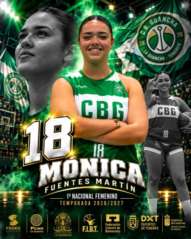 🏀💚 𝗠Ó𝗡𝗜𝗖𝗔 𝗙𝗨𝗘𝗡𝗧𝗘𝗦 𝗠𝗔𝗥𝗧Í𝗡 𝗖𝗢𝗡𝗧𝗜𝗡Ú𝗔 𝗖𝗢𝗡 𝗡𝗢𝗦𝗢𝗧𝗥𝗢𝗦 | 𝟮𝟲/𝟮𝟳
Seguimos presentando a las jugadoras que formarán parte de nuestro 𝗦É𝗡𝗜𝗢𝗥 𝗡𝗔𝗖𝗜𝗢𝗡𝗔𝗟 𝗙𝗘𝗠𝗘𝗡𝗜𝗡𝗢. 💚🖤
Hoy es el turno de 𝗠Ó𝗡𝗜𝗖𝗔 𝗙𝗨𝗘𝗡𝗧𝗘𝗦 𝗠𝗔𝗥𝗧Í𝗡, que afronta una nueva temporada defendiendo la camiseta de casa y con las mismas ganas de seguir disfrutando, trabajando y creciendo junto a sus compañeras. 🏀💚
🎙️ 𝗠Ó𝗡𝗜𝗖𝗔:
«Una temporada más, y otra vez en casa. 🏠💚
Después de todo, qué bonito poder empezar otro año aquí, con este equipazo y con las mismas ganas de disfrutarlo. La temporada pasada nos dejó muchísimos momentos y, sobre todo, muchas ganas de seguir mejorando juntas. Este año toca volver a trabajar, disfrutar y seguir creciendo como equipo. Que empiece lo bueno 💚🤍»
Otra vez en casa. Dos palabras que dicen mucho cuando hablamos de un equipo formado por jugadoras que sienten estos colores y que quieren seguir escribiendo juntas nuevas páginas de nuestra historia. 💚
𝗠Ó𝗡𝗜𝗖𝗔, ¡𝗤𝗨𝗘 𝗘𝗠𝗣𝗜𝗘𝗖𝗘 𝗟𝗢 𝗕𝗨𝗘𝗡𝗢! 🔥🏀
⬆️ 𝗙𝗘𝗗𝗘𝗦 𝗔𝗦𝗖𝗘𝗡𝗦𝗢𝗥𝗘𝗦
Mover personas es su especialidad, pero también hacerlo con garantías. FEDES apuesta por la calidad y la mejora continua en sus servicios, respaldando su trabajo con sistemas certificados de gestión. 𝗖𝗔𝗟𝗜𝗗𝗔𝗗, 𝗦𝗘𝗚𝗨𝗥𝗜𝗗𝗔𝗗 𝗬 𝗖𝗢𝗡𝗙𝗜𝗔𝗡𝗭𝗔 𝗣𝗔𝗥𝗔 𝗟𝗟𝗘𝗚𝗔𝗥 𝗦𝗜𝗘𝗠𝗣𝗥𝗘 𝗠Á𝗦 𝗔𝗟𝗧𝗢. ⬆️💚
⛽ 𝗣𝗖𝗔𝗡 𝗟𝗔 𝗚𝗨𝗔𝗡𝗖𝗛𝗔
En el día a día, una buena parada puede marcar la diferencia. PCAN combina el repostaje con servicios que permiten aprovechar la parada para encontrar productos útiles para el camino y continuar el viaje con todo preparado. 𝗥𝗘𝗣𝗢𝗦𝗧𝗔𝗥, 𝗣𝗥𝗘𝗣𝗔𝗥𝗔𝗥𝗦𝗘 𝗬 𝗦𝗘𝗚𝗨𝗜𝗥 𝗔𝗗𝗘𝗟𝗔𝗡𝗧𝗘. ⛽💚
🏛️ 𝗜𝗟𝗨𝗦𝗧𝗥𝗘 𝗔𝗬𝗨𝗡𝗧𝗔𝗠𝗜𝗘𝗡𝗧𝗢 𝗗𝗘 𝗟𝗔 𝗚𝗨𝗔𝗡𝗖𝗛𝗔 | Apostando por el deporte de nuestro pueblo.
💚 𝗨𝗡 𝗘𝗤𝗨𝗜𝗣𝗢. 𝗨𝗡 𝗣𝗨𝗘𝗕𝗟𝗢. 𝗨𝗡𝗔 𝗙𝗔𝗠𝗜𝗟𝗜𝗔.
#SomosFamiliaCBG #Desde1970 #CBGuancha #SeniorFemenino #PrimeraNacional #Temporada2627 #MónicaFuentes
