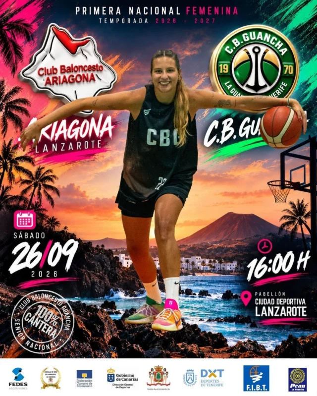 🏀🔥 𝗘𝗠𝗣𝗜𝗘𝗭𝗔 𝗟𝗔 𝗧𝗘𝗠𝗣𝗢𝗥𝗔𝗗𝗔 | 𝗣𝗥𝗜𝗠𝗘𝗥𝗔 𝗡𝗔𝗖𝗜𝗢𝗡𝗔𝗟 𝗙𝗘𝗠𝗘𝗡𝗜𝗡𝗔 𝟮𝟲/𝟮𝟳 💚🤍
Después de semanas de preparación, entrenamientos y muchísimo trabajo, toca empezar lejos de casa. ✈️ Nuestro Sénior Femenino viaja hasta 𝗟𝗔𝗡𝗭𝗔𝗥𝗢𝗧𝗘 para enfrentarse al 𝗖.𝗕. 𝗔𝗥𝗜𝗔𝗚𝗢𝗡𝗔 en la primera jornada.
🆚 𝗖.𝗕. 𝗔𝗥𝗜𝗔𝗚𝗢𝗡𝗔 🆚 𝗖.𝗕. 𝗚𝗨𝗔𝗡𝗖𝗛𝗔
📅 𝗦Á𝗕𝗔𝗗𝗢 𝟮𝟲 𝗗𝗘 𝗦𝗘𝗣𝗧𝗜𝗘𝗠𝗕𝗥𝗘
⏰ 𝟭𝟲:𝟬𝟬 𝗛
📍 𝗟𝗔𝗡𝗭𝗔𝗥𝗢𝗧𝗘
Comenzamos un nuevo camino después de una temporada para recordar, en la que nuestras chicas consiguieron un 𝗗𝗘𝗦𝗧𝗔𝗖𝗔𝗗𝗢 𝗘 𝗜𝗡𝗖𝗥𝗘Í𝗕𝗟𝗘 𝟱.º 𝗣𝗨𝗘𝗦𝗧𝗢 𝗗𝗘 𝗖𝗔𝗡𝗔𝗥𝗜𝗔𝗦. 
Pero mañana el contador vuelve a cero. 𝗡𝗨𝗘𝗩𝗔 𝗧𝗘𝗠𝗣𝗢𝗥𝗔𝗗𝗔, 𝗡𝗨𝗘𝗩𝗢𝗦 𝗥𝗘𝗧𝗢𝗦 𝗬 𝗟𝗔 𝗠𝗜𝗦𝗠𝗔 𝗜𝗟𝗨𝗦𝗜Ó𝗡. 💪🏼
Por delante quedan entrenamientos, partidos, viajes y muchísimos kilómetros llevando con orgullo el nombre de 𝗟𝗔 𝗚𝗨𝗔𝗡𝗖𝗛𝗔 𝗣𝗢𝗥 𝗧𝗢𝗗𝗔 𝗖𝗔𝗡𝗔𝗥𝗜𝗔𝗦. 💚🤍

𝗗𝗜𝗦𝗙𝗥𝗨𝗧𝗘𝗡, 𝗖𝗢𝗠𝗣𝗜𝗧𝗔𝗡 𝗬 𝗗É𝗝𝗘𝗡𝗟𝗢 𝗧𝗢𝗗𝗢 𝗘𝗡 𝗟𝗔 𝗖𝗔𝗡𝗖𝗛𝗔. 🔥🏀
Y un año más, este camino no lo recorremos solos. 
⬆️ 𝗙𝗘𝗗𝗘𝗦 𝗔𝗦𝗖𝗘𝗡𝗦𝗢𝗥𝗘𝗦 | Tecnología, fiabilidad y eficiencia para llegar siempre más alto. Entre su amplia gama de productos cuentan con ascensores de última generación con tecnología gearless, diseñados para ofrecer un consumo energético reducido y un funcionamiento ecoeficiente, además de soluciones hidráulicas adaptables a nuevas construcciones y rehabilitaciones. fedesascensores.com
FEDES Ascensores
⛽ 𝗣𝗖𝗔𝗡 𝗟𝗔 𝗚𝗨𝗔𝗡𝗖𝗛𝗔 | Mucho más que una estación de servicio. En La Venta puedes encontrar accesorios para el vehículo y cuentan también con tienda de cubiertas, montaje, contrapesado y lavado, servicios pensados para cuidar el coche y seguir sumando kilómetros con seguridad. Una empresa familiar profundamente vinculada a La Guancha desde 1966. pcan.es
PCAN La Guancha
🏛️ 𝗜𝗟𝗨𝗦𝗧𝗥𝗘 𝗔𝗬𝗨𝗡𝗧𝗔𝗠𝗜𝗘𝗡𝗧𝗢 𝗗𝗘 𝗟𝗔 𝗚𝗨𝗔𝗡𝗖𝗛𝗔 | Gracias por continuar respaldando el deporte de nuestro municipio y acompañando al C.B. Guancha en una nueva temporada.
Ayuntamiento de La Guancha

💚🤍 ¡𝗩𝗔𝗠𝗢𝗦, 𝗚𝗨𝗔𝗡𝗖𝗛𝗔! 🏀🔥
#SomosFamiliaCBG #Desde1970