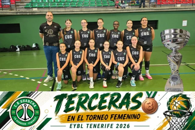 🏀🌍 𝗧𝗘𝗥𝗖𝗘𝗥𝗔𝗦 𝗘𝗡 𝗘𝗟 𝗧𝗢𝗥𝗡𝗘𝗢 𝗙𝗘𝗠𝗘𝗡𝗜𝗡𝗢 𝗘𝗬𝗕𝗟 𝗧𝗘𝗡𝗘𝗥𝗜𝗙𝗘 𝟮𝟬𝟮𝟲 🥉💚

Una experiencia diferente, muchos minutos de baloncesto y, sobre todo, unos días para 𝗗𝗜𝗦𝗙𝗥𝗨𝗧𝗔𝗥, 𝗖𝗢𝗠𝗣𝗘𝗧𝗜𝗥 𝗬 𝗦𝗘𝗚𝗨𝗜𝗥 𝗖𝗥𝗘𝗖𝗜𝗘𝗡𝗗𝗢 𝗝𝗨𝗡𝗧𝗔𝗦.

Un 𝗖𝗢𝗠𝗕𝗜𝗡𝗔𝗗𝗢 𝗗𝗘 𝗡𝗨𝗘𝗦𝗧𝗥𝗢𝗦 𝗘𝗤𝗨𝗜𝗣𝗢𝗦 𝗜𝗡𝗙𝗔𝗡𝗧𝗜𝗟 𝗬 𝗣𝗥𝗘𝗖𝗔𝗗𝗘𝗧𝗘 𝗙𝗘𝗠𝗘𝗡𝗜𝗡𝗢, dirigido por 𝗔𝗟𝗘𝗝𝗔𝗡𝗗𝗥𝗢 𝗚𝗢𝗡𝗭Á𝗟𝗘𝗭, ha tenido la oportunidad de participar estos días en el torneo femenino celebrado de forma paralela al EYBL U14 Stage Tenerife 2026, una cita que ha convertido La Matanza de Acentejo en punto de encuentro del baloncesto de formación canario e internacional. 🌍🏀

Y esta edición tenía además un significado especial: 𝗣𝗢𝗥 𝗣𝗥𝗜𝗠𝗘𝗥𝗔 𝗩𝗘𝗭 𝗘𝗟 𝗕𝗔𝗟𝗢𝗡𝗖𝗘𝗦𝗧𝗢 𝗙𝗘𝗠𝗘𝗡𝗜𝗡𝗢 𝗛𝗔 𝗙𝗢𝗥𝗠𝗔𝗗𝗢 𝗣𝗔𝗥𝗧𝗘 𝗗𝗘𝗟 𝗘𝗩𝗘𝗡𝗧𝗢, con un torneo insular en el que nuestras chicas han podido compartir competición junto a La Victoria, Realejos y Guiasegur Santa.

💚 Desde el 𝗖.𝗕. 𝗚𝗨𝗔𝗡𝗖𝗛𝗔 queremos agradecer especialmente al CB Santa Cruz, como organizador, así como al Ayuntamiento de La Matanza de Acentejo y al CB La Matanza, la invitación para que nuestro club pudiera formar parte de esta iniciativa.

Nuestras infantiles y precadetes han disfrutado muchísimo de la experiencia, han competido, convivido, aprendido y sumado momentos que también forman parte de su crecimiento deportivo y personal.

Y además regresan a casa con un magnífico resultado:

🥉 𝗖.𝗕. 𝗚𝗨𝗔𝗡𝗖𝗛𝗔 · 𝗧𝗘𝗥𝗖𝗘𝗥𝗔𝗦 𝗖𝗟𝗔𝗦𝗜𝗙𝗜𝗖𝗔𝗗𝗔𝗦

👏 𝗙𝗘𝗟𝗜𝗖𝗜𝗗𝗔𝗗𝗘𝗦 A TODAS NUESTRAS JUGADORAS Y A SU ENTRENADOR, ALEJANDRO GONZÁLEZ. Por representar nuestros colores, por competir y, especialmente, por disfrutar juntas de cada momento.

Eventos como este ayudan a seguir dando espacio y visibilidad al baloncesto femenino de formación. 𝗢𝗝𝗔𝗟Á 𝗦𝗘𝗔 𝗟𝗔 𝗣𝗥𝗜𝗠𝗘𝗥𝗔 𝗗𝗘 𝗠𝗨𝗖𝗛𝗔𝗦 𝗘𝗗𝗜𝗖𝗜𝗢𝗡𝗘𝗦.

💚🤍 𝗦𝗘𝗚𝗨𝗜𝗠𝗢𝗦 𝗖𝗥𝗘𝗖𝗜𝗘𝗡𝗗𝗢. 𝗦𝗘𝗚𝗨𝗜𝗠𝗢𝗦 𝗗𝗜𝗦𝗙𝗥𝗨𝗧𝗔𝗡𝗗𝗢. 𝗦𝗘𝗚𝗨𝗜𝗠𝗢𝗦 𝗛𝗔𝗖𝗜𝗘𝗡𝗗𝗢 𝗖𝗔𝗡𝗧𝗘𝗥𝗔.

#SomosFamiliaCBG #Desde1970 #CBGuancha #EYBL #EYBLTenerife2026 #BaloncestoFemenino #CanteraCBG #LaGuancha