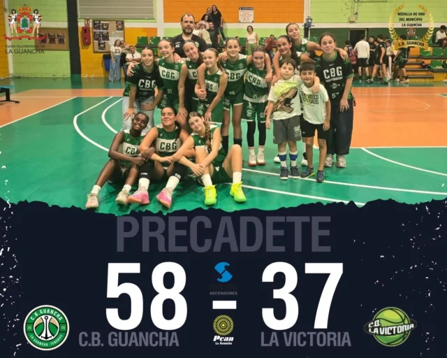 🏀💚🤍 𝗘𝗠𝗣𝗘𝗭𝗔𝗥𝗢𝗡 𝗖𝗢𝗡 𝗜𝗟𝗨𝗦𝗜𝗢́𝗡… ¡𝗬 𝗧𝗘𝗥𝗠𝗜𝗡𝗔𝗥𝗢𝗡 𝗖𝗢𝗡 𝗨𝗡𝗔 𝗚𝗥𝗔𝗡 𝗦𝗢𝗡𝗥𝗜𝗦𝗔! 🔥👏

¡Qué bonita manera de comenzar la temporada 2026/2027! Nuestras chicas del 𝗣𝗥𝗘𝗖𝗔𝗗𝗘𝗧𝗘 𝗙𝗘𝗠𝗘𝗡𝗜𝗡𝗢 se estrenaron esta tarde en el Pabellón Plus Ultra con una magnífica victoria ante el C.D. La Victoria.

🏆 𝗣𝗥𝗘𝗖𝗔𝗗𝗘𝗧𝗘 𝗙𝗘𝗠𝗘𝗡𝗜𝗡𝗢
💚 𝗖.𝗕. 𝗚𝗨𝗔𝗡𝗖𝗛𝗔 𝟱𝟴
🆚 𝗖.𝗗. 𝗟𝗔 𝗩𝗜𝗖𝗧𝗢𝗥𝗜𝗔 𝟯𝟳

Pero más allá del resultado, nos quedamos con algo mucho más importante: las ganas de jugar, el compañerismo, el esfuerzo colectivo y la alegría de un grupo que empieza a construir su propia historia. 💪

Cada balón disputado, cada canasta celebrada y cada palabra de ánimo desde el banquillo forman parte de ese aprendizaje que convierte a un grupo de jugadoras en un verdadero equipo.

📸 𝗬 𝗘𝗦𝗧𝗔 𝗙𝗢𝗧𝗢 𝗟𝗢 𝗗𝗜𝗖𝗘 𝗧𝗢𝗗𝗢… Sonrisas, complicidad y una familia que disfruta junta del baloncesto. ¡Así queremos verlas durante toda la temporada! 💚

👏 Felicitamos también al conjunto visitante por el encuentro disputado y agradecemos a las familias su apoyo desde la grada.

🤝 𝗘𝗠𝗣𝗥𝗘𝗦𝗔𝗦 𝗤𝗨𝗘 𝗖𝗥𝗘𝗘𝗡 𝗘𝗡 𝗡𝗨𝗘𝗦𝗧𝗥𝗢 𝗖𝗟𝗨𝗕

🛗 𝗙𝗘𝗗𝗘𝗦 𝗔𝗦𝗖𝗘𝗡𝗦𝗢𝗥𝗘𝗦 | Instalación y mantenimiento de ascensores con soluciones adaptadas a cada edificio. Su servicio técnico trabaja para ofrecer seguridad, fiabilidad y comodidad en el día a día.
🌐 www.fedesascensores.com

⛽ 𝗣𝗖𝗔𝗡 𝗟𝗔 𝗚𝗨𝗔𝗡𝗖𝗛𝗔 | Combustibles, atención cercana y una tienda donde encontrar productos y accesorios para tu vehículo. ¡Una empresa de nuestro entorno que sigue acompañándonos dentro y fuera de la cancha!

🏛️ 𝗜𝗟𝗨𝗦𝗧𝗥𝗘 𝗔𝗬𝗨𝗡𝗧𝗔𝗠𝗜𝗘𝗡𝗧𝗢 𝗗𝗘 𝗟𝗔 𝗚𝗨𝗔𝗡𝗖𝗛𝗔 | Gracias por su compromiso con el deporte de formación y la juventud de nuestro municipio.

💚🤍 𝗣𝗥𝗜𝗠𝗘𝗥 𝗣𝗔𝗥𝗧𝗜𝗗𝗢, 𝗣𝗥𝗜𝗠𝗘𝗥𝗔 𝗔𝗟𝗘𝗚𝗥𝗜́𝗔… ¡𝗬 𝗧𝗢𝗗𝗔 𝗨𝗡𝗔 𝗧𝗘𝗠𝗣𝗢𝗥𝗔𝗗𝗔 𝗣𝗢𝗥 𝗗𝗘𝗟𝗔𝗡𝗧𝗘!

🏀 ¡𝟭, 𝟮, 𝟯… 𝗚𝗨𝗔𝗡𝗖𝗛𝗔! 💚

#SomosFamiliaCBG #Desde1970 #CBGuancha #LaGuancha #PrecadeteFemenino #BaloncestoBase #BaloncestoFemenino