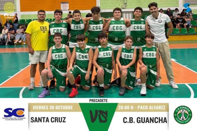 🏀💚🤍 𝗡𝗨𝗘𝗦𝗧𝗥𝗢𝗦 𝗣𝗥𝗘𝗖𝗔𝗗𝗘𝗧𝗘𝗦 𝗩𝗜𝗔𝗝𝗔𝗡 𝗔 𝗦𝗔𝗡𝗧𝗔 𝗖𝗥𝗨𝗭… ¡𝗔 𝗣𝗢𝗥 𝗨𝗡𝗔 𝗡𝗨𝗘𝗩𝗔 𝗝𝗢𝗥𝗡𝗔𝗗𝗔! 💪🔥

¡Comienza un nuevo fin de semana de competición para el 𝗖.𝗕. 𝗚𝗨𝗔𝗡𝗖𝗛𝗔!

Nuestros chicos del 𝗣𝗥𝗘𝗖𝗔𝗗𝗘𝗧𝗘 𝗠𝗔𝗦𝗖𝗨𝗟𝗜𝗡𝗢 se desplazan esta tarde hasta Santa Cruz de Tenerife para disputar un nuevo encuentro de liga.

🏀 𝗗𝗔𝗧𝗢𝗦 𝗗𝗘𝗟 𝗣𝗔𝗥𝗧𝗜𝗗𝗢

🆚 𝗖.𝗕. 𝗦𝗔𝗡𝗧𝗔 𝗖𝗥𝗨𝗭 – 𝗖.𝗕. 𝗚𝗨𝗔𝗡𝗖𝗛𝗔

📅 Viernes 30 de octubre de 2026
🕗 20:00 horas
📍 Pabellón Paco Álvarez · Santa Cruz de Tenerife 🚗

💚 𝗖𝗢𝗠𝗣𝗘𝗧𝗜𝗥, 𝗔𝗣𝗥𝗘𝗡𝗗𝗘𝗥 𝗬 𝗦𝗘𝗚𝗨𝗜𝗥 𝗖𝗥𝗘𝗖𝗜𝗘𝗡𝗗𝗢

Cada jornada representa una nueva oportunidad para demostrar el trabajo realizado durante la semana, mejorar como equipo y continuar disfrutando del baloncesto.

Nuestros jugadores afrontan este compromiso con ilusión y ganas de dar lo mejor de sí mismos, defendiendo con orgullo nuestros colores.

👏 ¡Mucha suerte, chicos! Gracias al cuerpo técnico y a las familias que acompañan al equipo en cada desplazamiento.

🤝 𝗚𝗥𝗔𝗖𝗜𝗔𝗦 𝗔 𝗤𝗨𝗜𝗘𝗡𝗘𝗦 𝗡𝗢𝗦 𝗔𝗣𝗢𝗬𝗔𝗡

🛗 𝗙𝗘𝗗𝗘𝗦 𝗔𝗦𝗖𝗘𝗡𝗦𝗢𝗥𝗘𝗦 | Instalación, mantenimiento y modernización de ascensores. Especialistas en accesibilidad, plataformas elevadoras y asistencia las 24 horas. ¡Ayudándonos a llegar más alto! 💙
🌐 www.fedesascensores.com

⛽ 𝗣𝗖𝗔𝗡 𝗟𝗔 𝗚𝗨𝗔𝗡𝗖𝗛𝗔 | Combustible, tienda de proximidad, productos de alimentación y atención cercana. ¡Siempre acompañando a nuestra familia deportiva! 💛

🏛️ 𝗜𝗟𝗨𝗦𝗧𝗥𝗘 𝗔𝗬𝗨𝗡𝗧𝗔𝗠𝗜𝗘𝗡𝗧𝗢 𝗗𝗘 𝗟𝗔 𝗚𝗨𝗔𝗡𝗖𝗛𝗔 | Gracias por su colaboración y compromiso con el deporte de base de nuestro municipio.

💚🤍 ¡𝗔 𝗦𝗘𝗚𝗨𝗜𝗥 𝗧𝗥𝗔𝗕𝗔𝗝𝗔𝗡𝗗𝗢, 𝗗𝗜𝗦𝗙𝗥𝗨𝗧𝗔𝗡𝗗𝗢 𝗬 𝗖𝗥𝗘𝗖𝗜𝗘𝗡𝗗𝗢 𝗝𝗨𝗡𝗧𝗢𝗦!

🏀 ¡𝟭, 𝟮, 𝟯… 𝗚𝗨𝗔𝗡𝗖𝗛𝗔! 💚

#SomosFamiliaCBG #Desde1970 #CBGuancha #LaGuancha #PrecadeteMasculino #BaloncestoBase #BaloncestoCanario